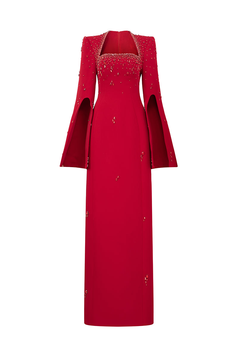 Anne Queen Crystal Embellishment Neckline Dress