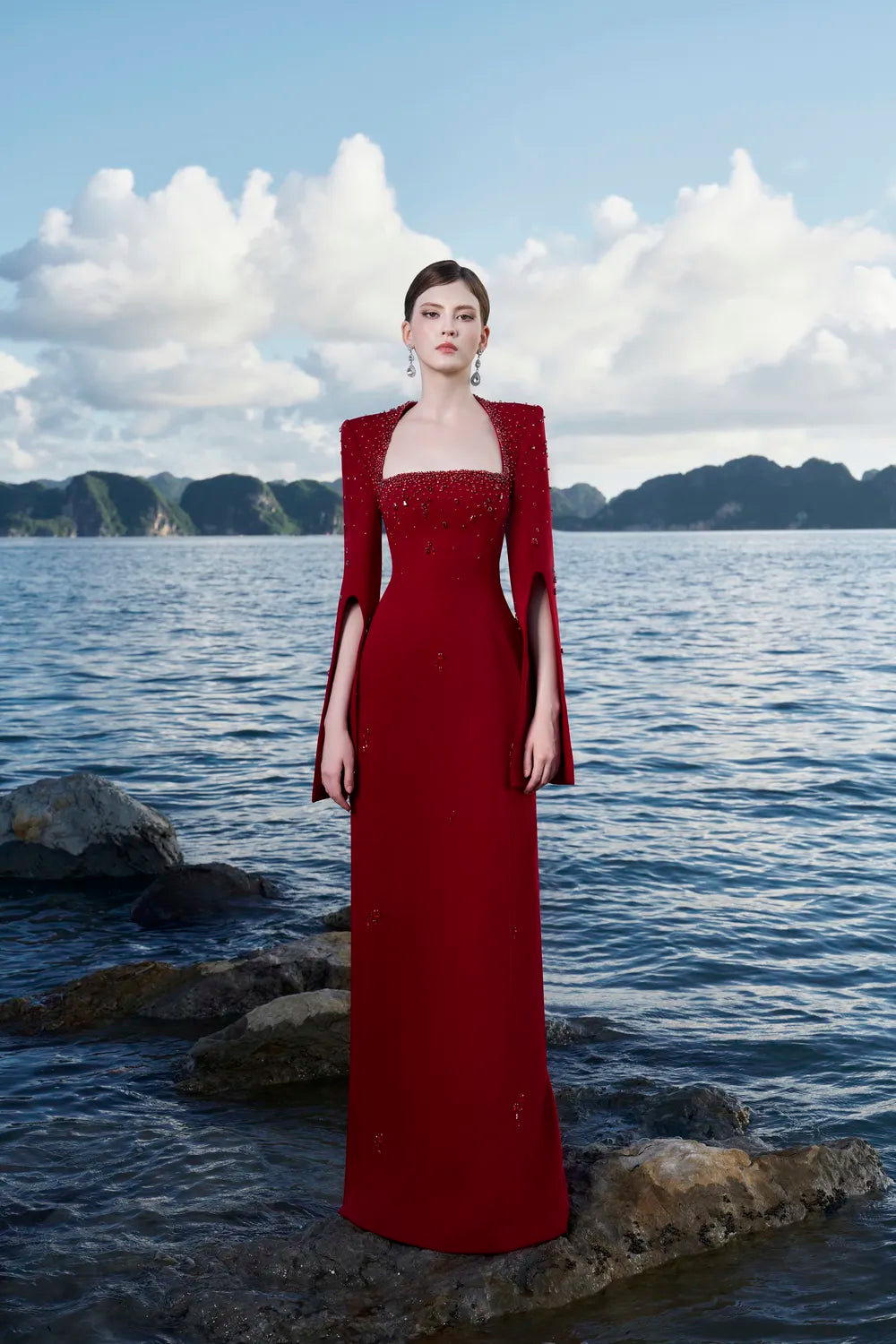 Anne Queen Crystal Embellishment Neckline Dress