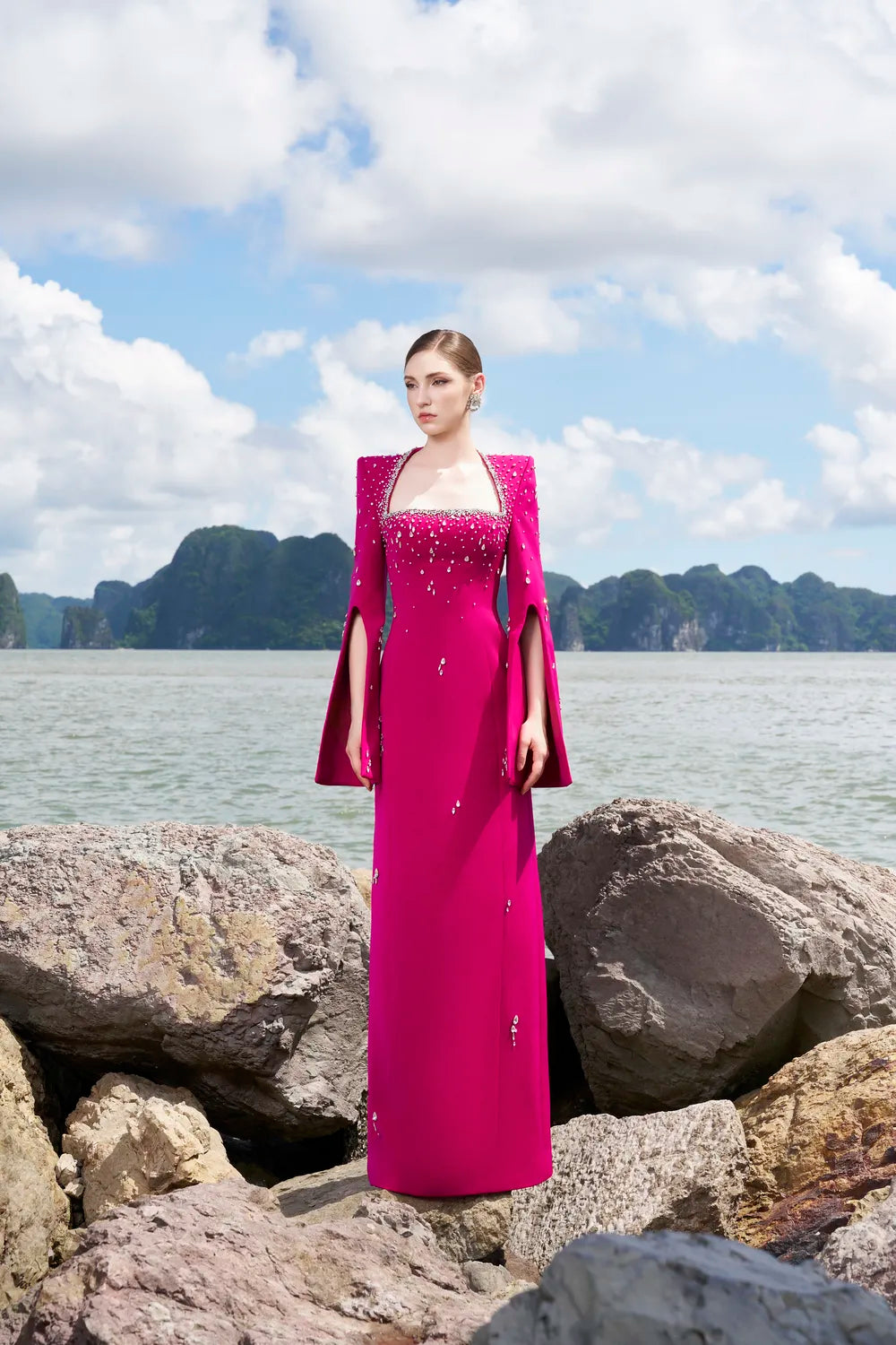 Anne Queen Crystal Embellishment Neckline Dress