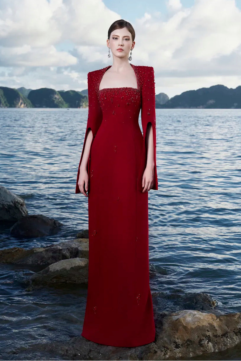 Anne Queen Crystal Embellishment Neckline Dress