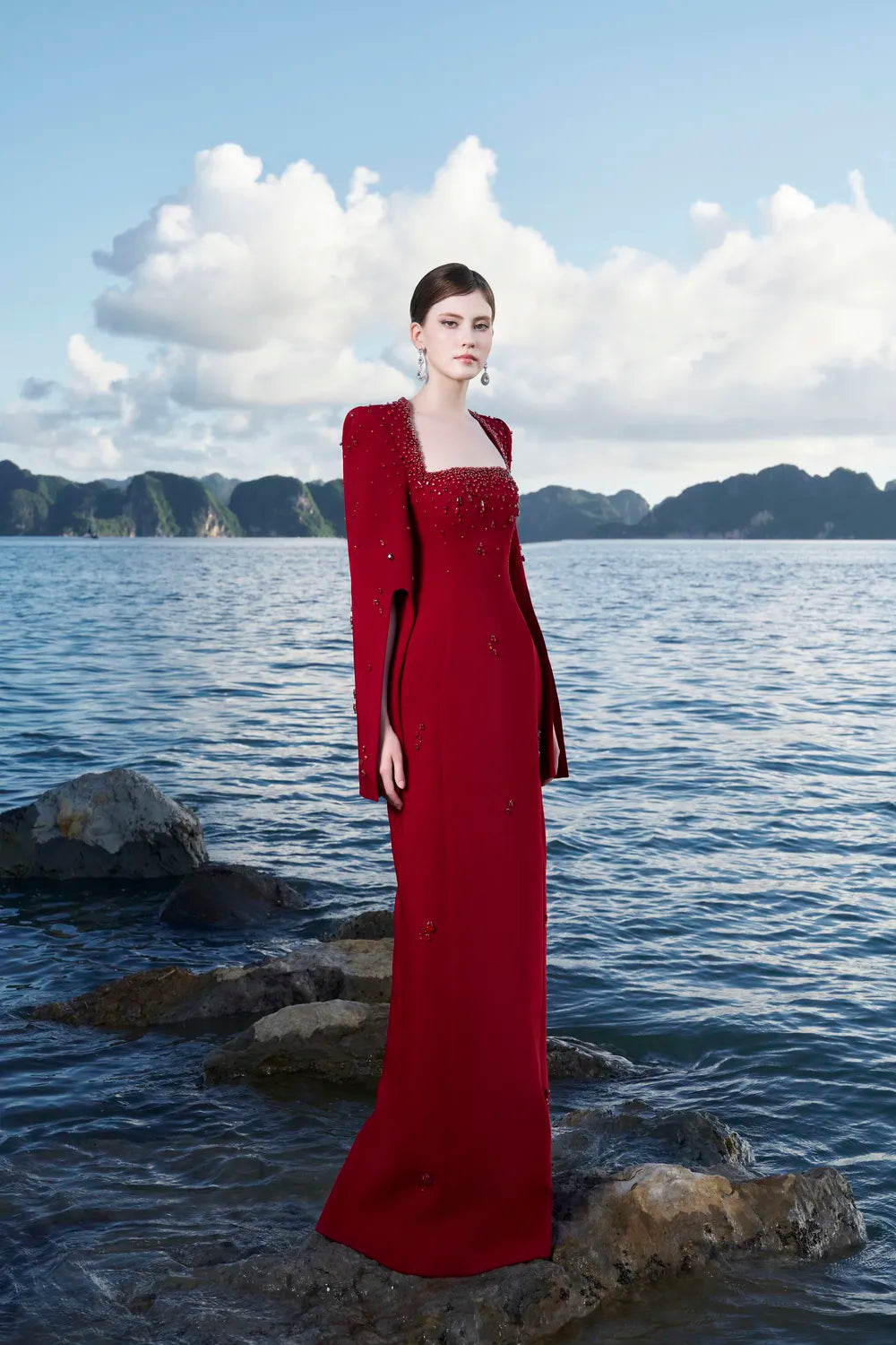 Anne Queen Crystal Embellishment Neckline Dress