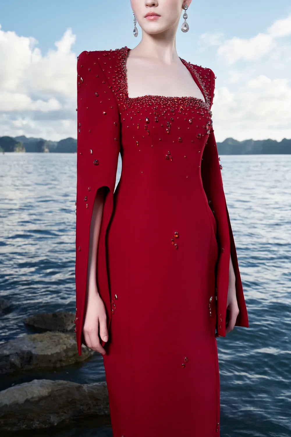 Anne Queen Crystal Embellishment Neckline Dress