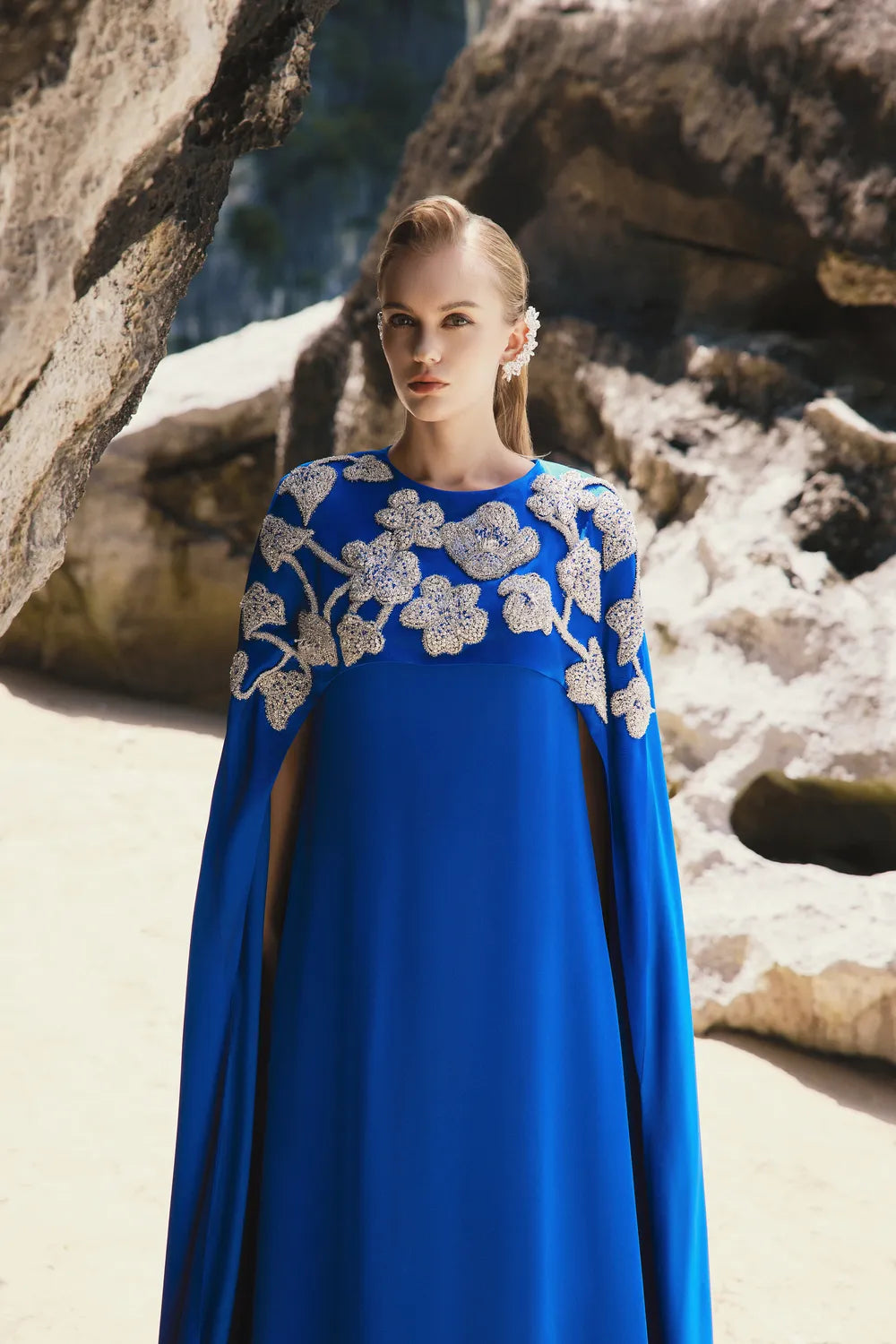 Long Back Flap 3D Embellished Dress