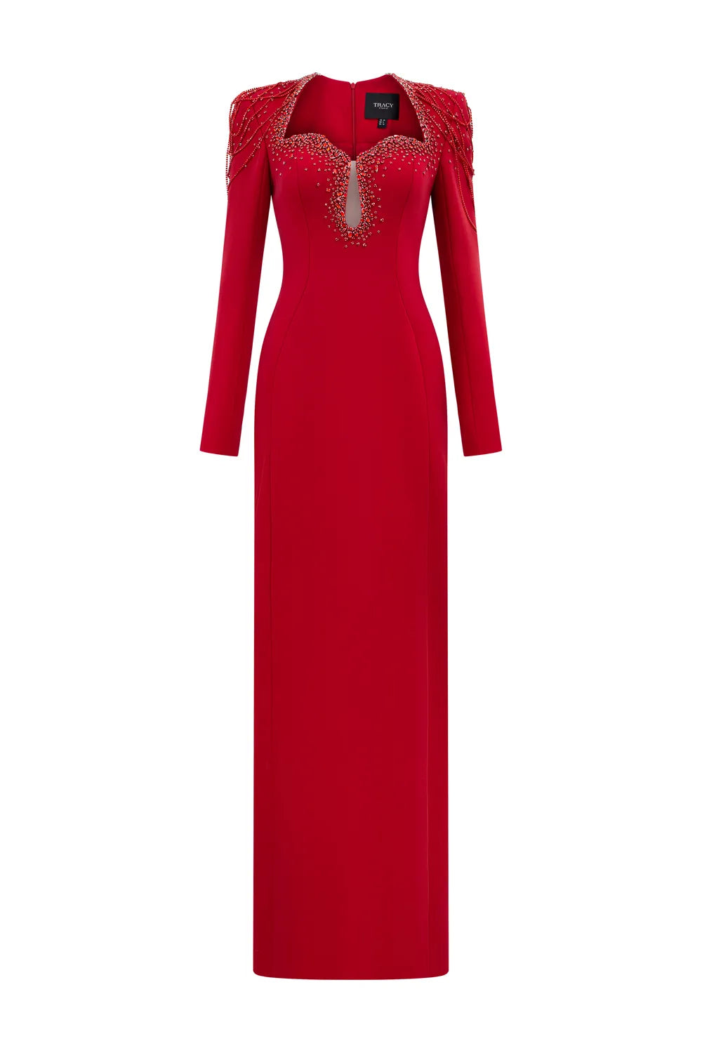 Tear Drop Chest Long Sleeves Straight Dress TRACY COUTURE Tear Drop Chest Long Sleeves Straight Dress TRACY COUTURE