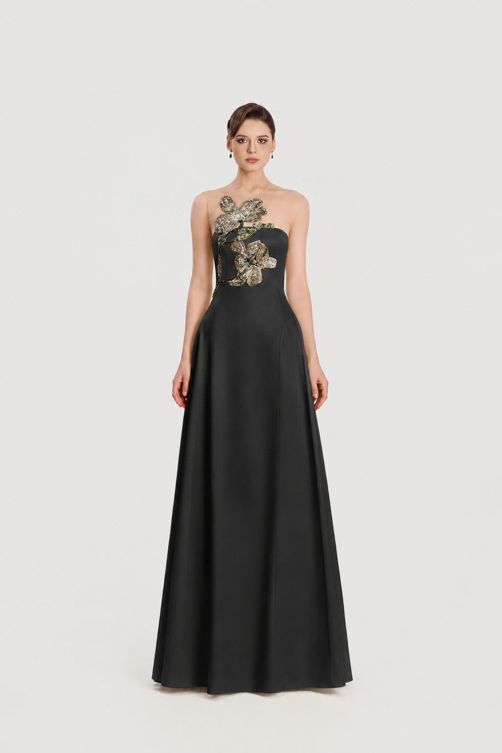 Crystal Floral Embellished Sleeveless A-Line Dress - TRACY COUTURE