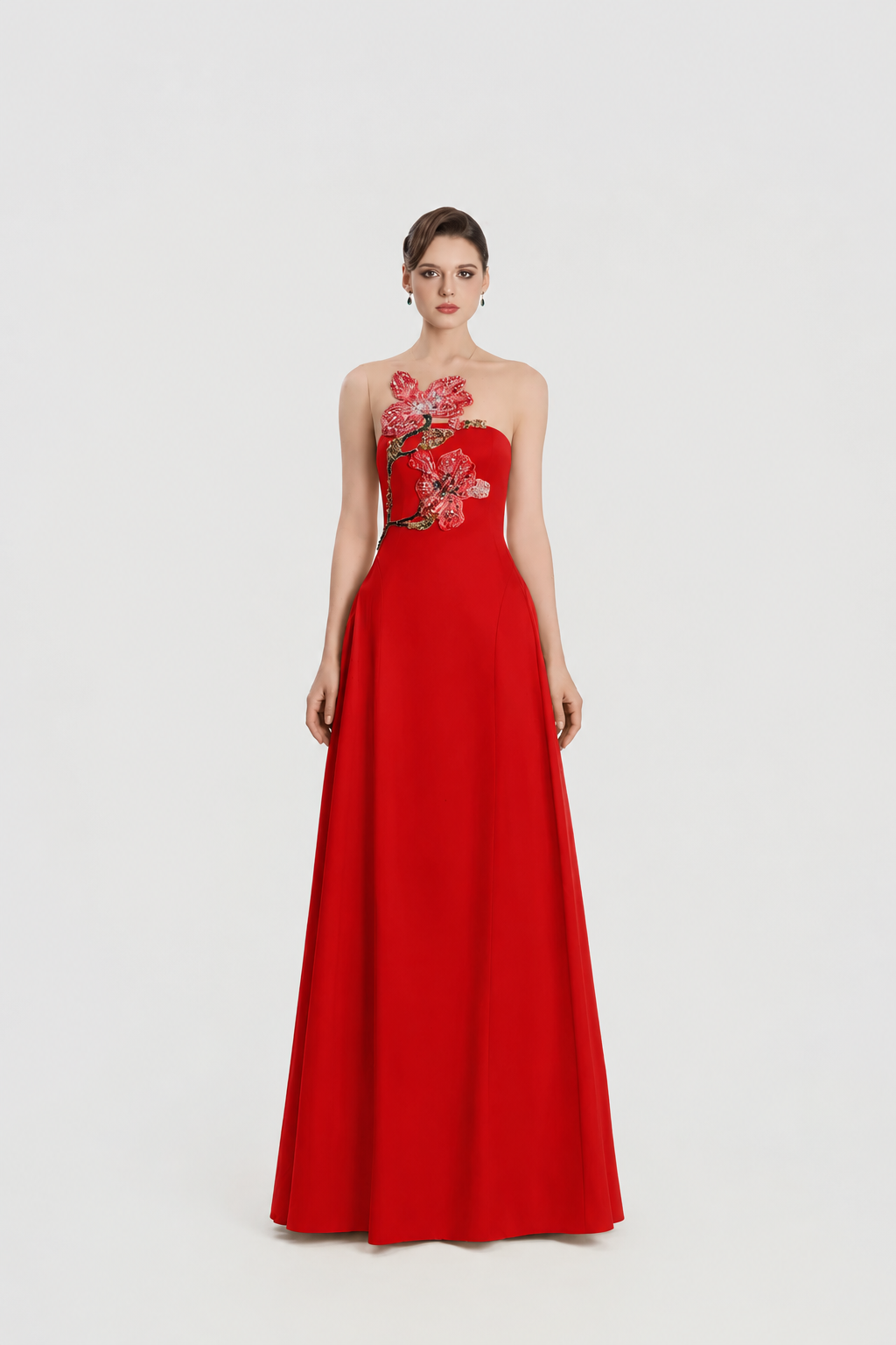 Crystal Floral Embellished Sleeveless A-Line Dress - TRACY COUTURE