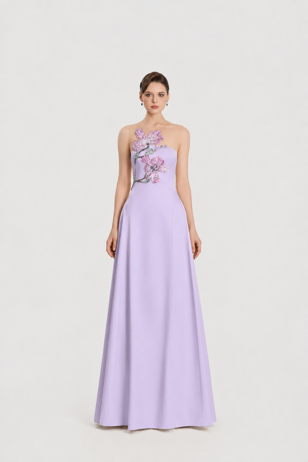 Crystal Floral Embellished Sleeveless A-Line Dress - TRACY COUTURE