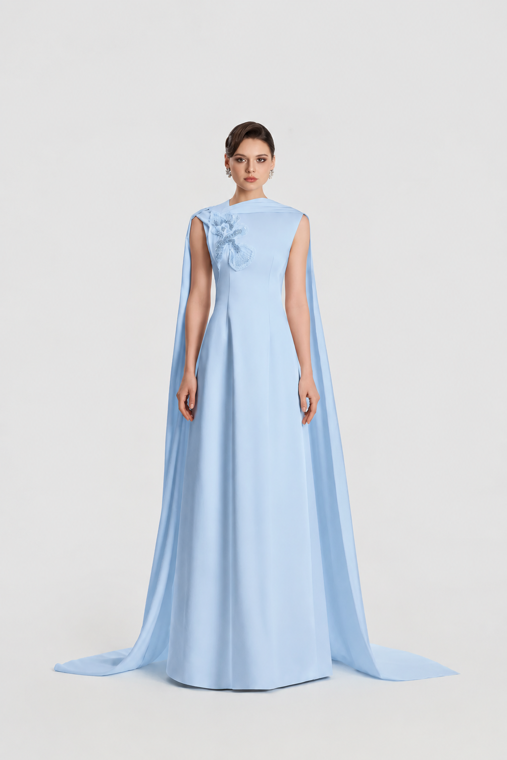 Asymmetric Neckline Long Flap A-line Dress - TRACY COUTURE