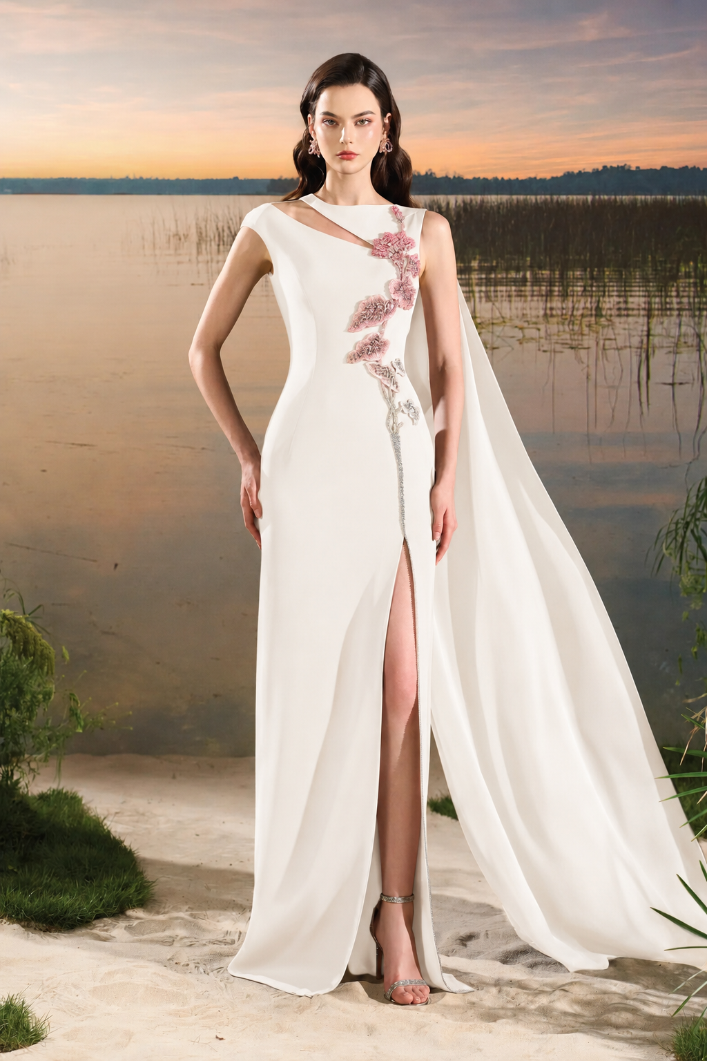 Asymmetric Sleeves Diagonal Shoulder Dress - TRACY COUTURE