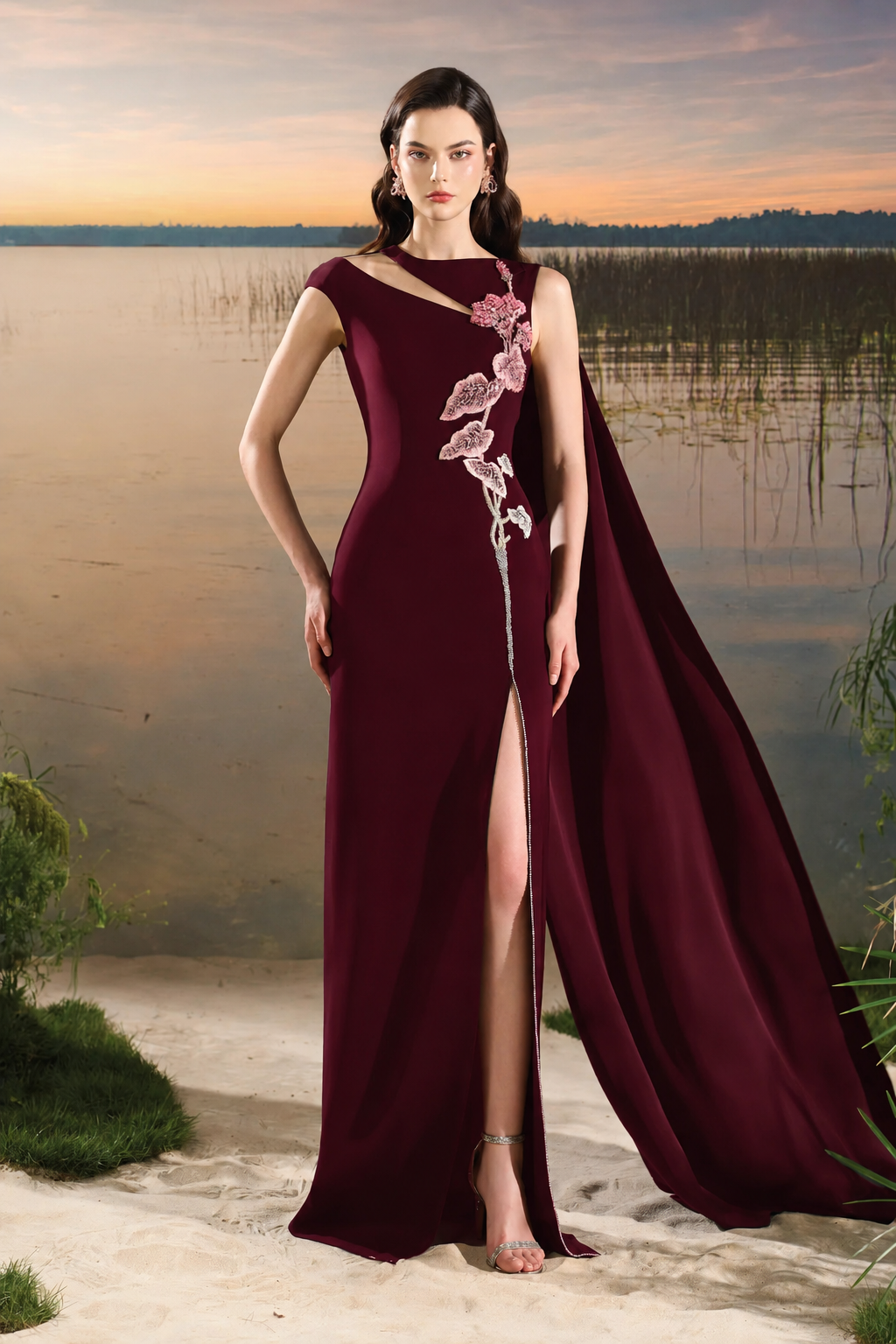 Asymmetric Sleeves Diagonal Shoulder Dress - TRACY COUTURE