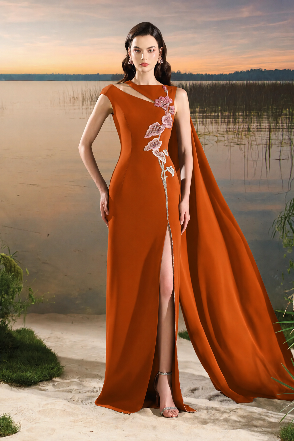 Asymmetric Sleeves Diagonal Shoulder Dress - TRACY COUTURE