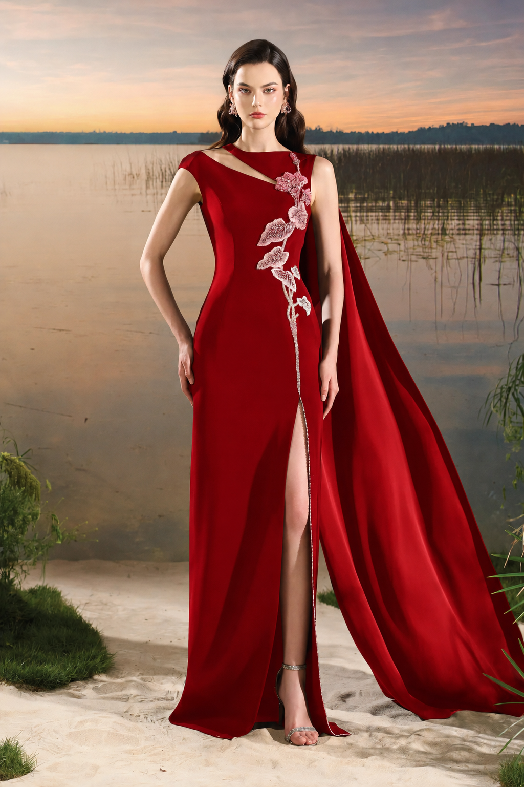 Asymmetric Sleeves Diagonal Shoulder Dress - TRACY COUTURE