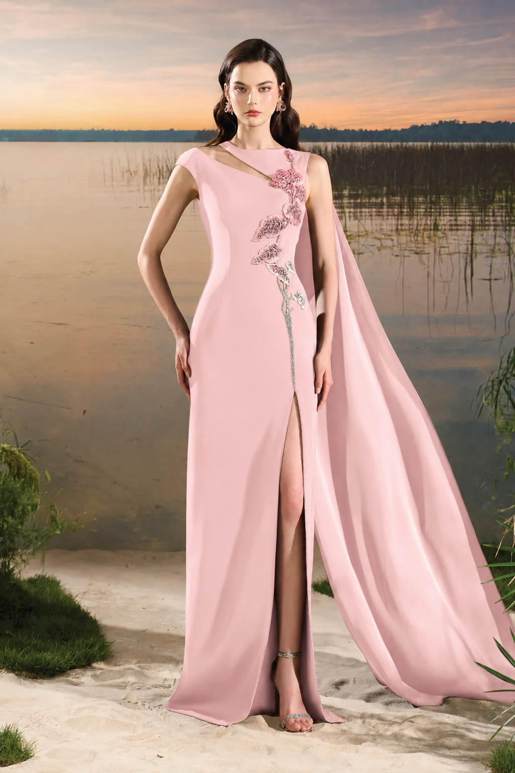 Asymmetric Sleeves Diagonal Shoulder Dress - TRACY COUTURE