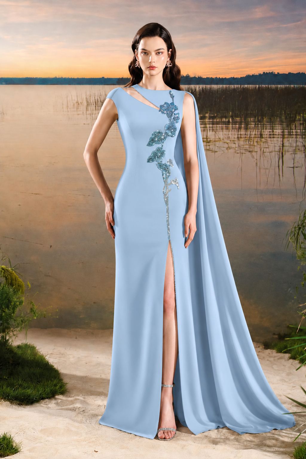 Asymmetric Sleeves Diagonal Shoulder Dress - TRACY COUTURE