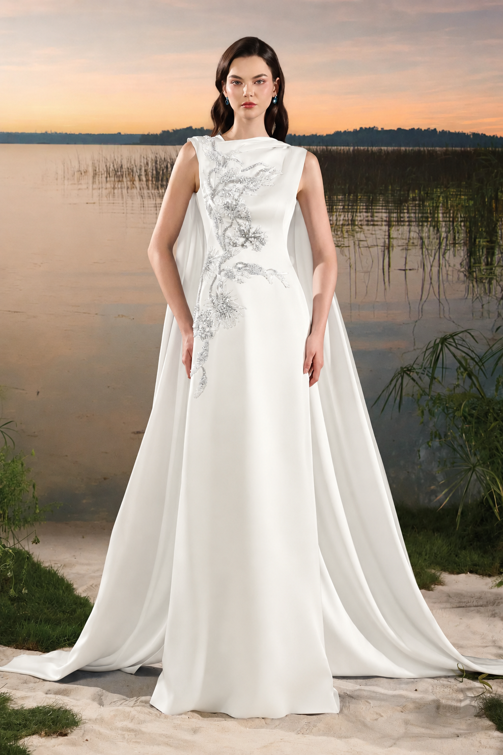 Sleeveless Boat Neck Long Back Flap Dress - TRACY COUTURE