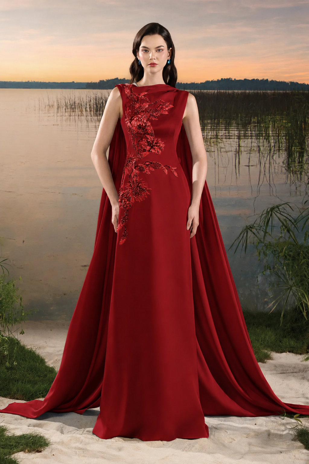 Sleeveless Boat Neck Long Back Flap Dress - TRACY COUTURE