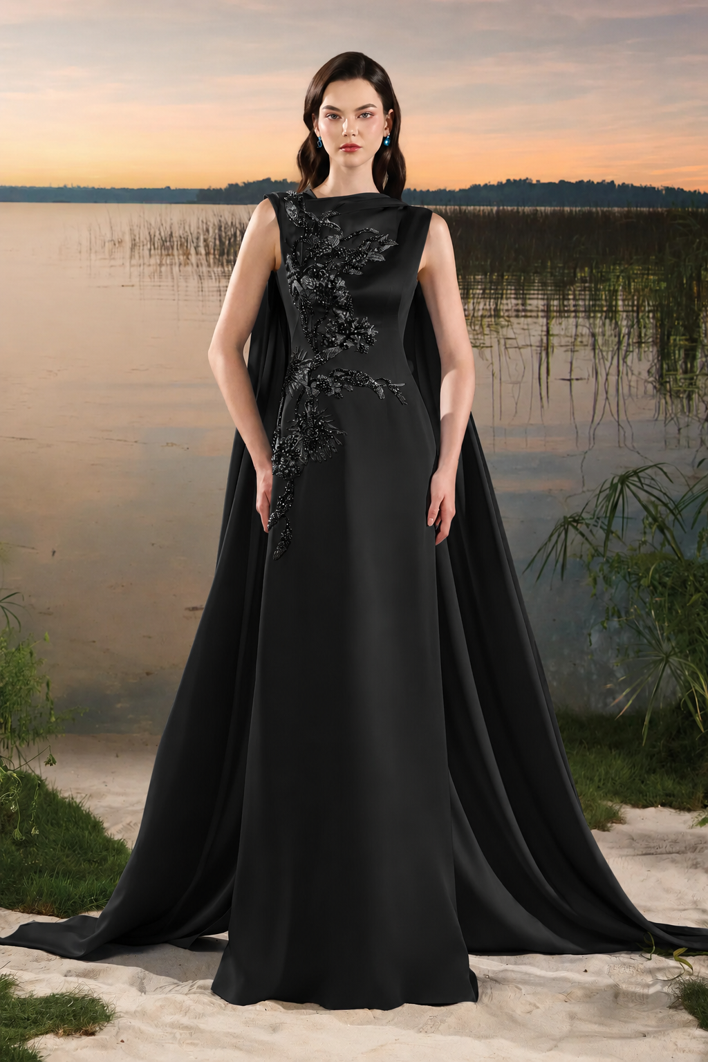 Sleeveless Boat Neck Long Back Flap Dress - TRACY COUTURE