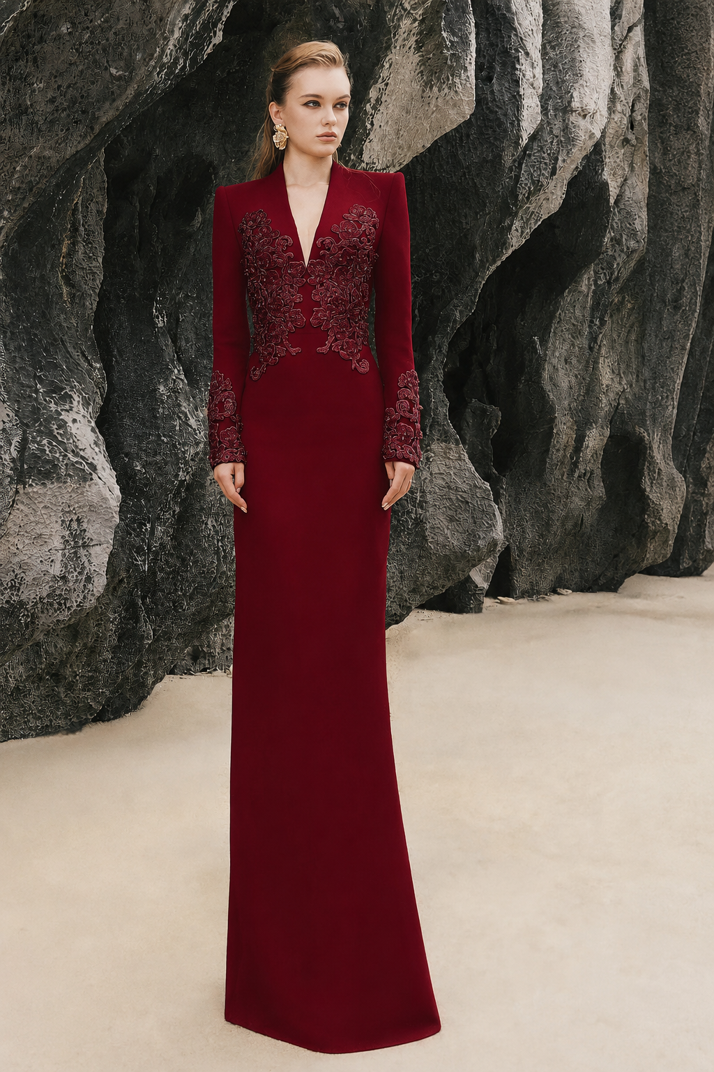 Symmetric 3D Pattern Embellished Straight Dress - TRACY COUTURE
