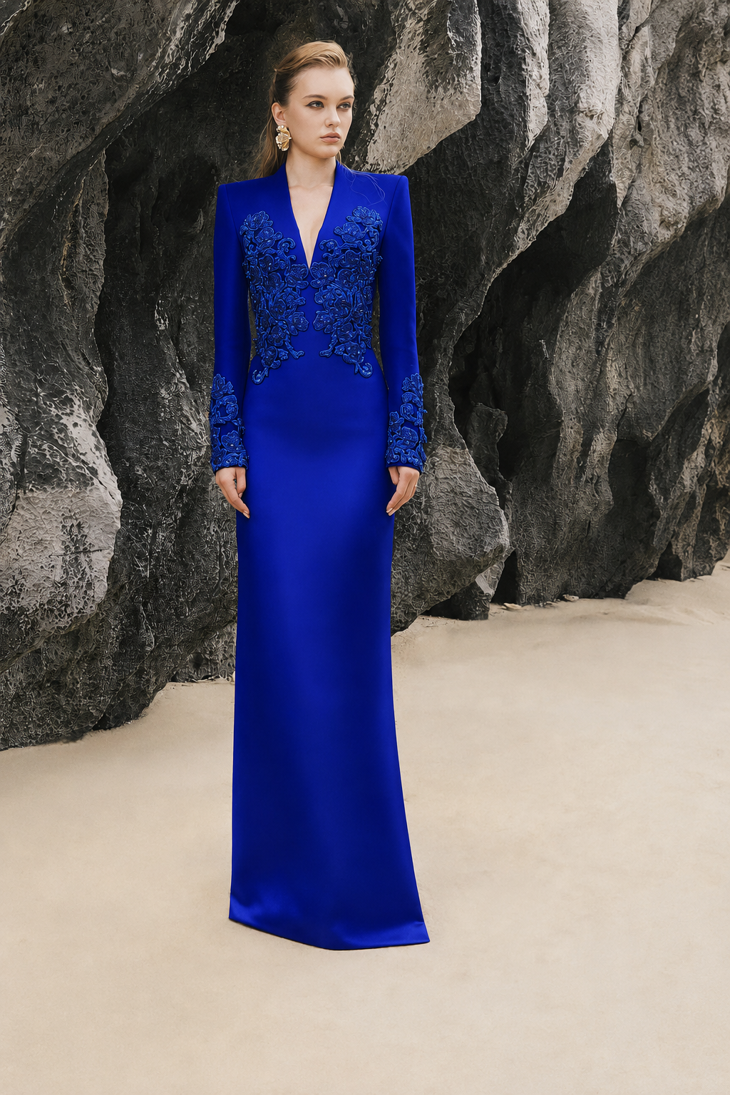 Symmetric 3D Pattern Embellished Straight Dress - TRACY COUTURE