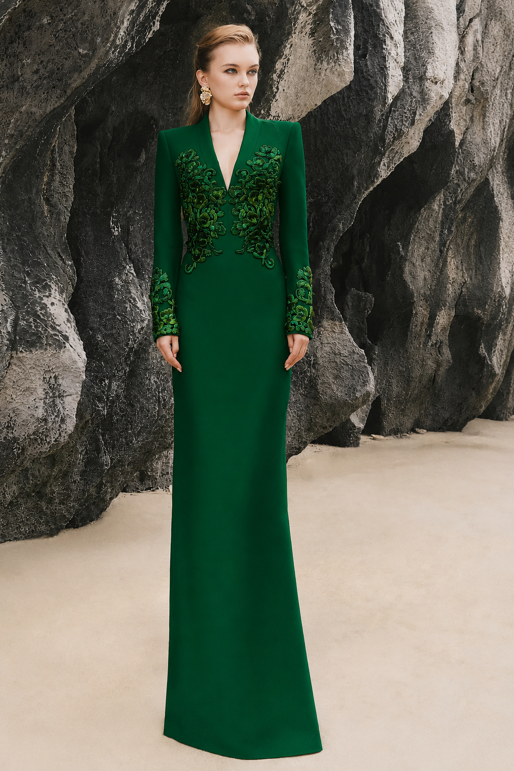 Symmetric 3D Pattern Embellished Straight Dress - TRACY COUTURE