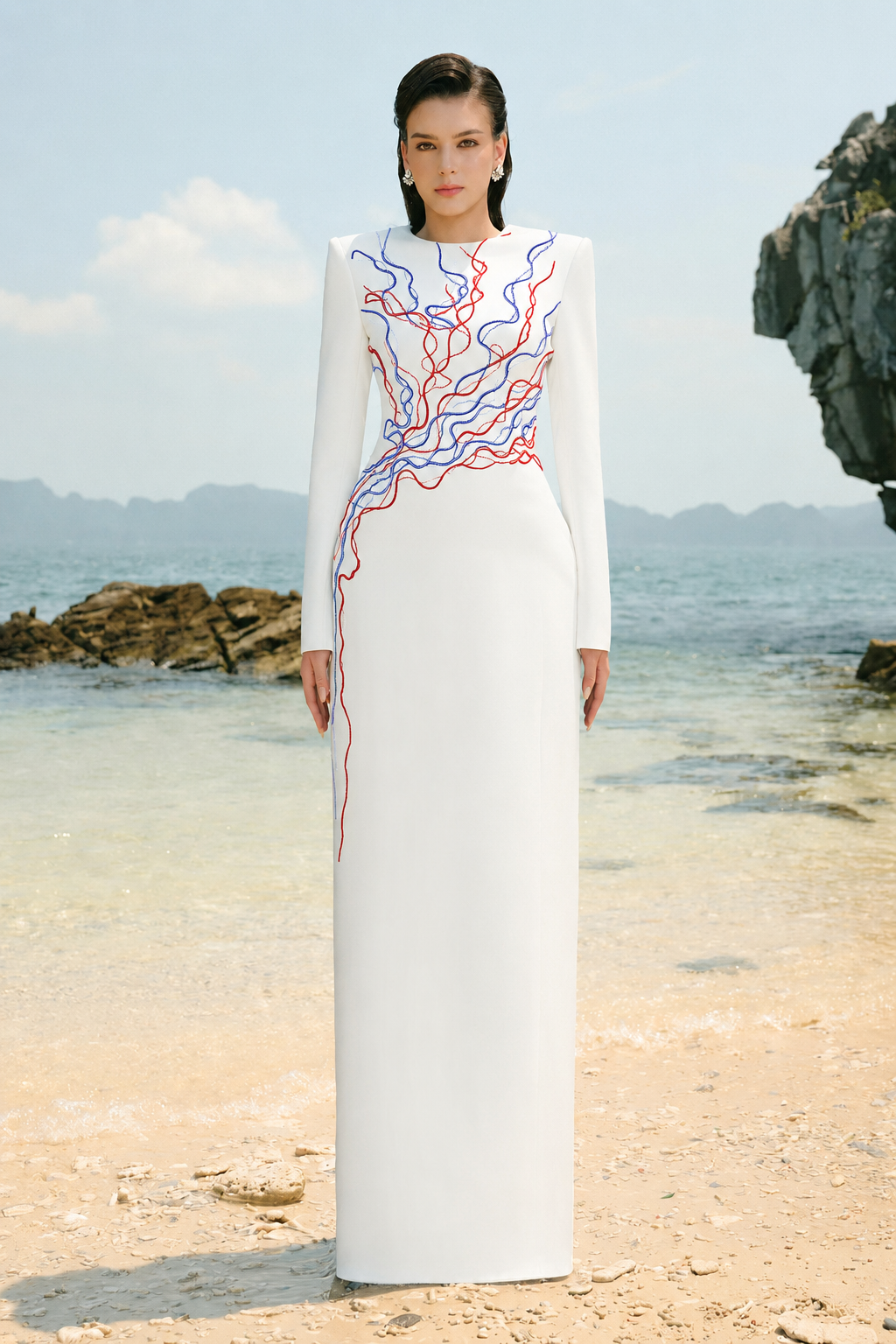 Stylized Crystal Embellished Straight Dress - TRACY COUTURE
