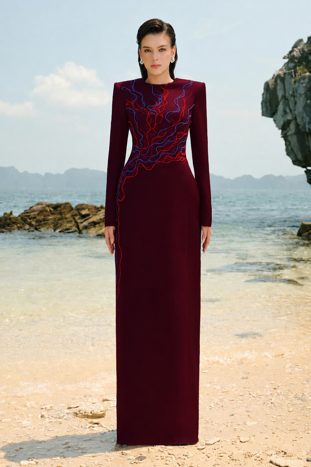 Stylized Crystal Embellished Straight Dress - TRACY COUTURE