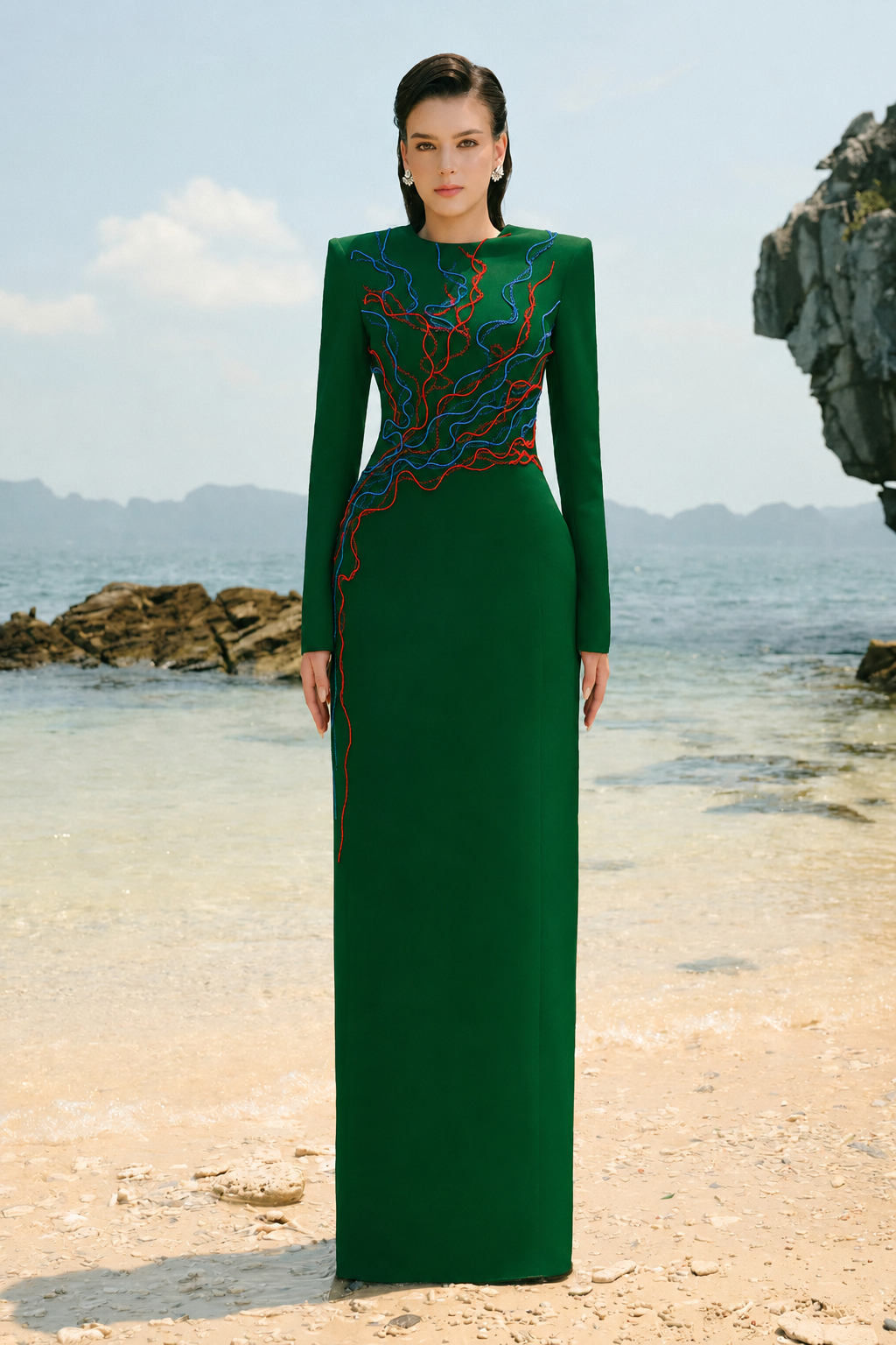 Stylized Crystal Embellished Straight Dress - TRACY COUTURE