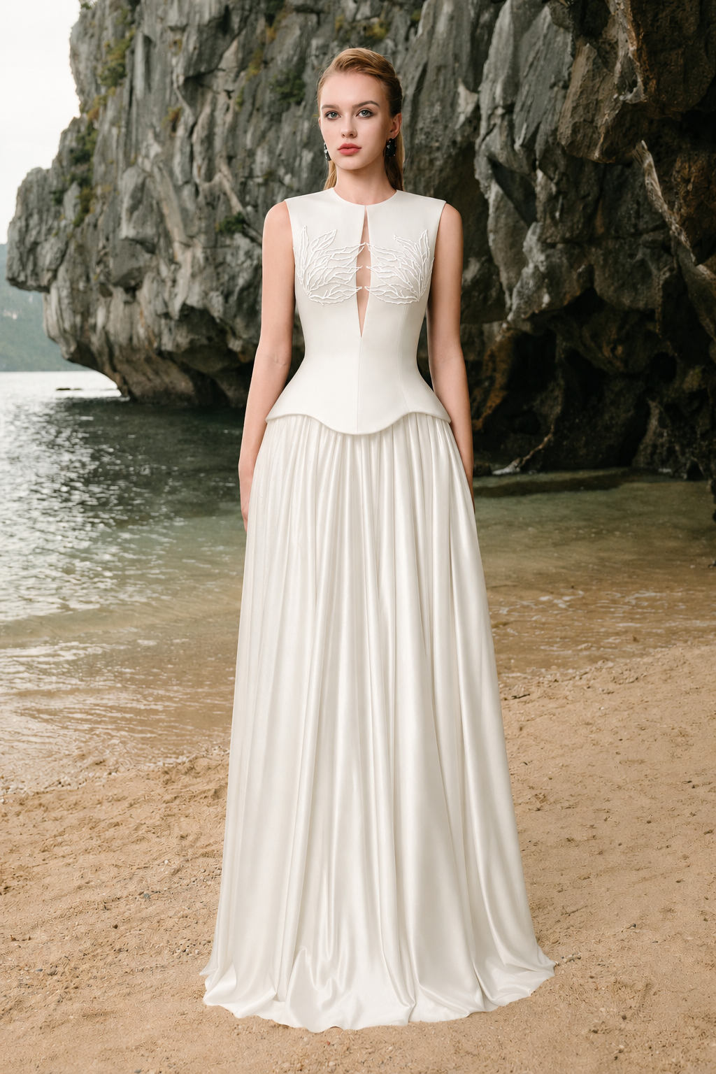 Tear-Drop Cutout Sleeveless Top And Gathered A-Line Skirt Set - TRACY COUTURE