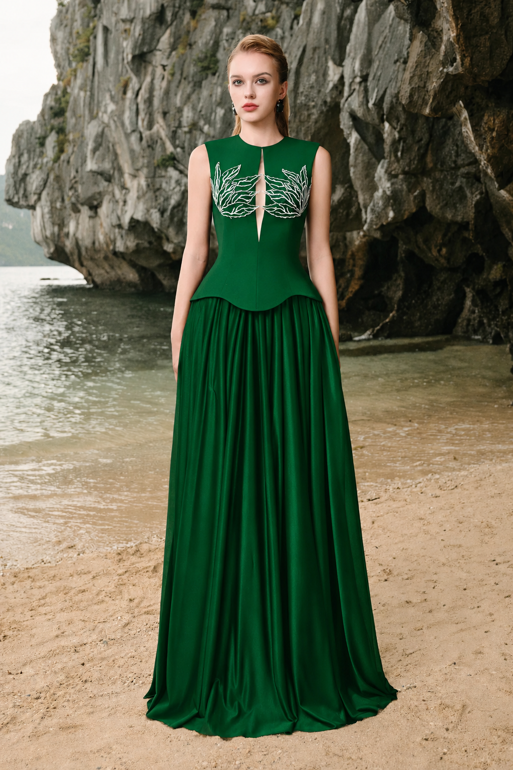 Tear-Drop Cutout Sleeveless Top And Gathered A-Line Skirt Set - TRACY COUTURE