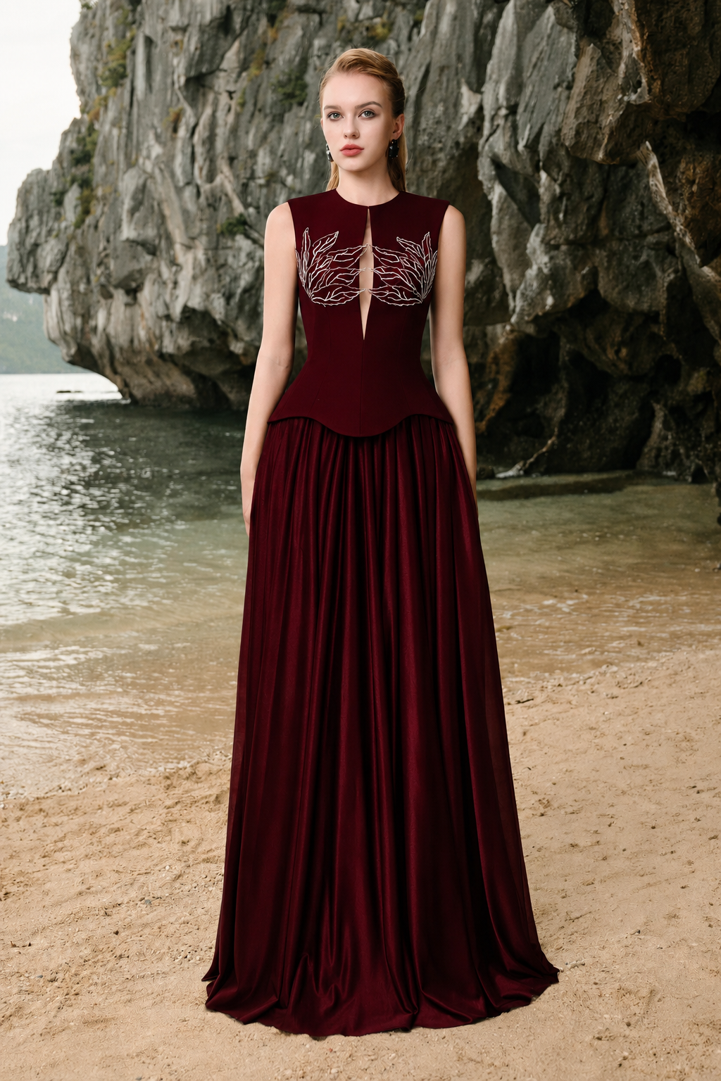 Tear-Drop Cutout Sleeveless Top And Gathered A-Line Skirt Set - TRACY COUTURE
