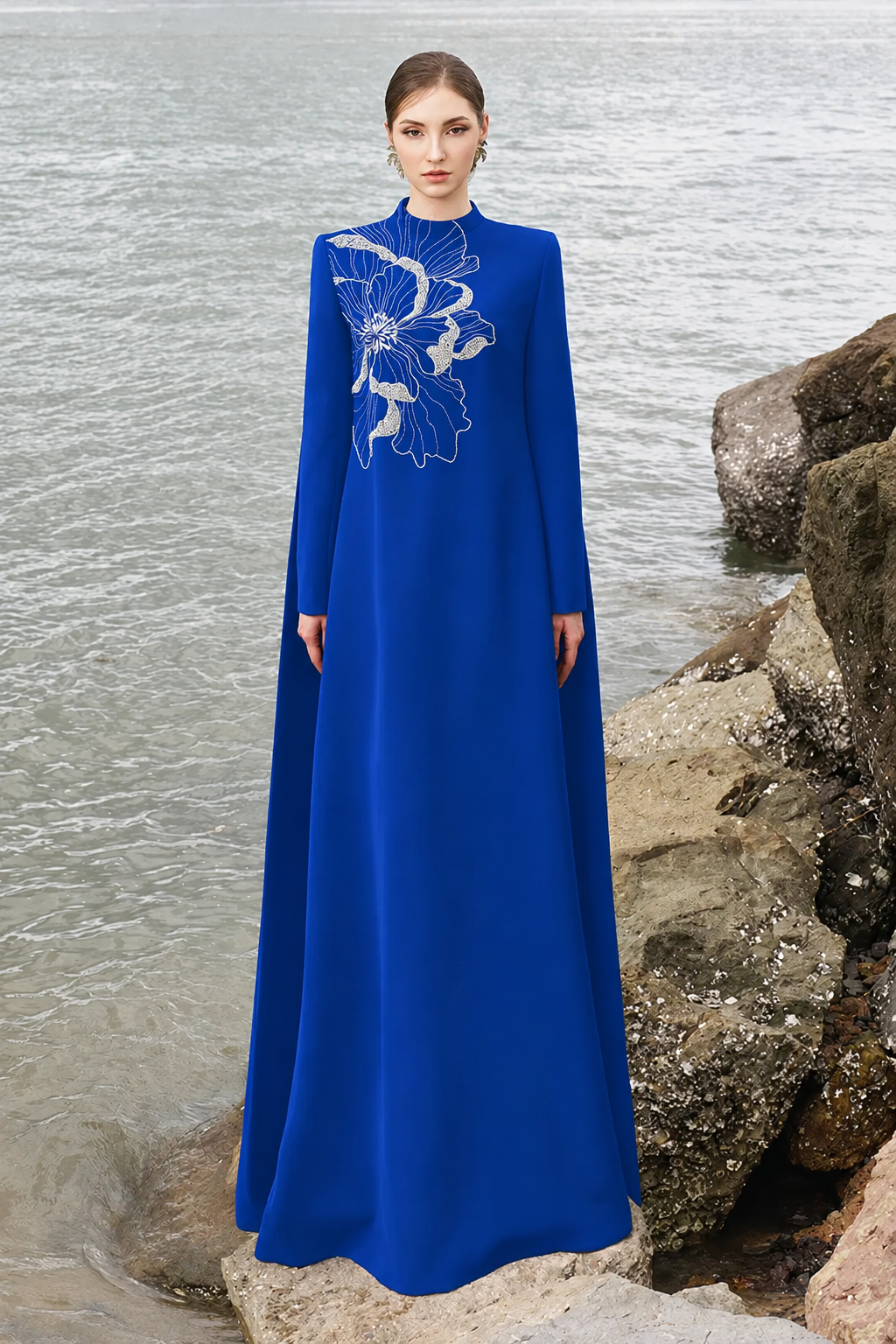 High Neck Long Back Flap Dress - TRACY COUTURE