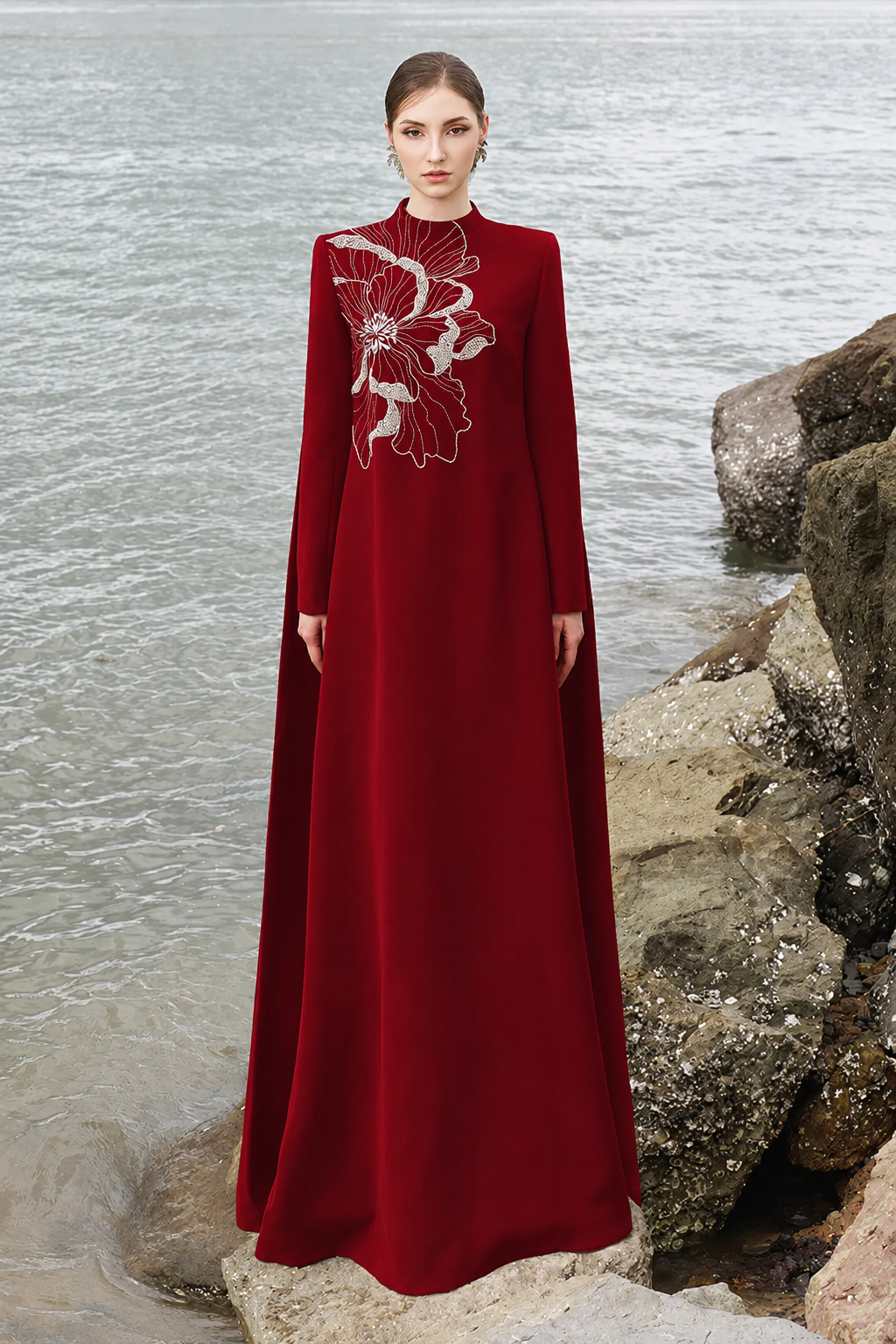 High Neck Long Back Flap Dress - TRACY COUTURE