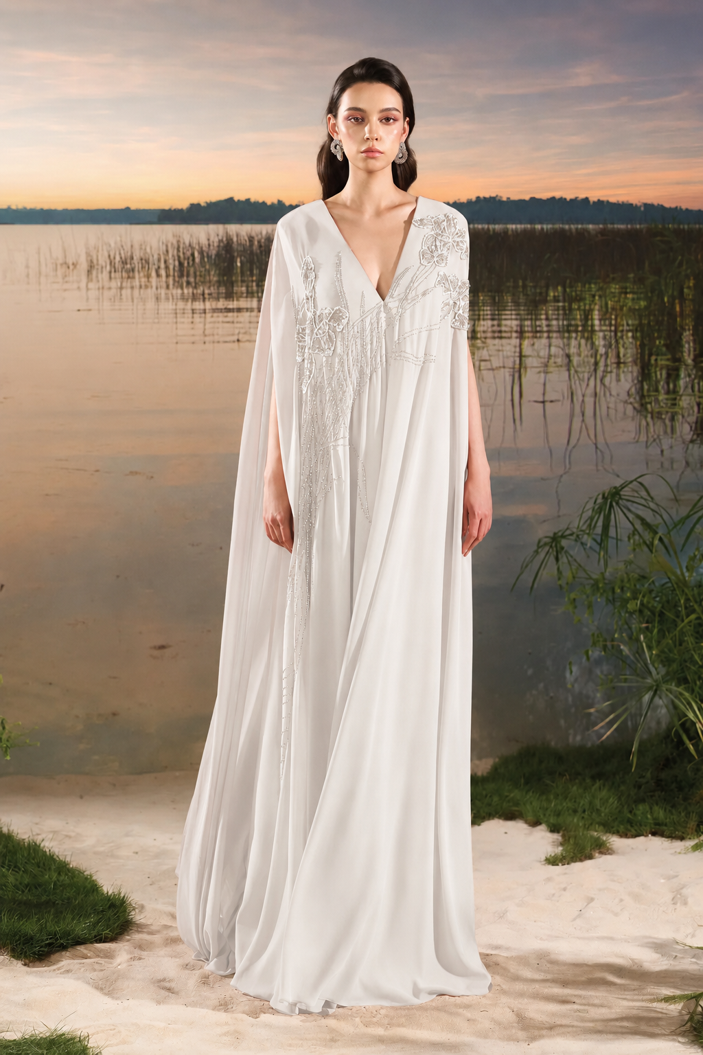 Deep V-Neck Wide Dress - TRACY COUTURE