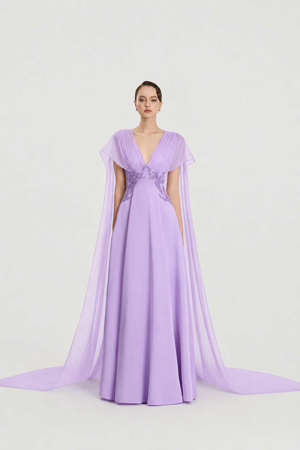Long Cape Flap Box Draped Dress - TRACY COUTURE