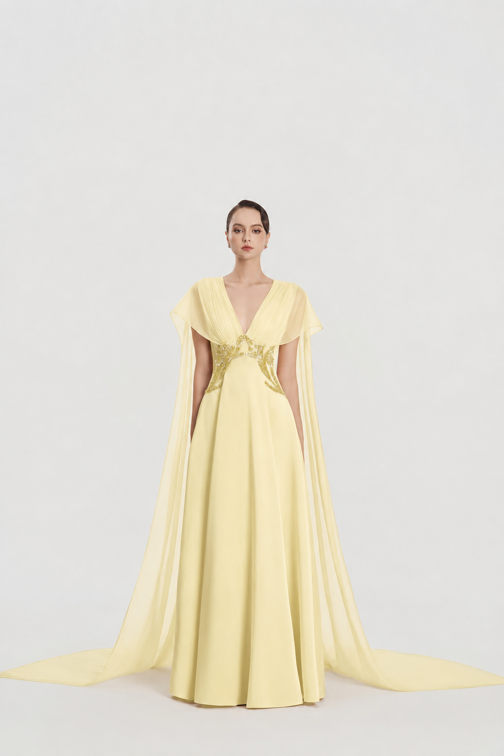 Long Cape Flap Box Draped Dress - TRACY COUTURE