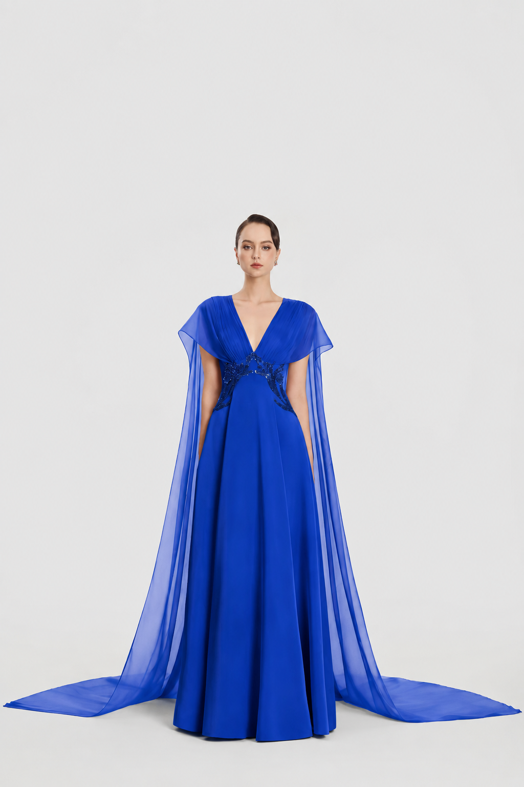 Long Cape Flap Box Draped Dress - TRACY COUTURE