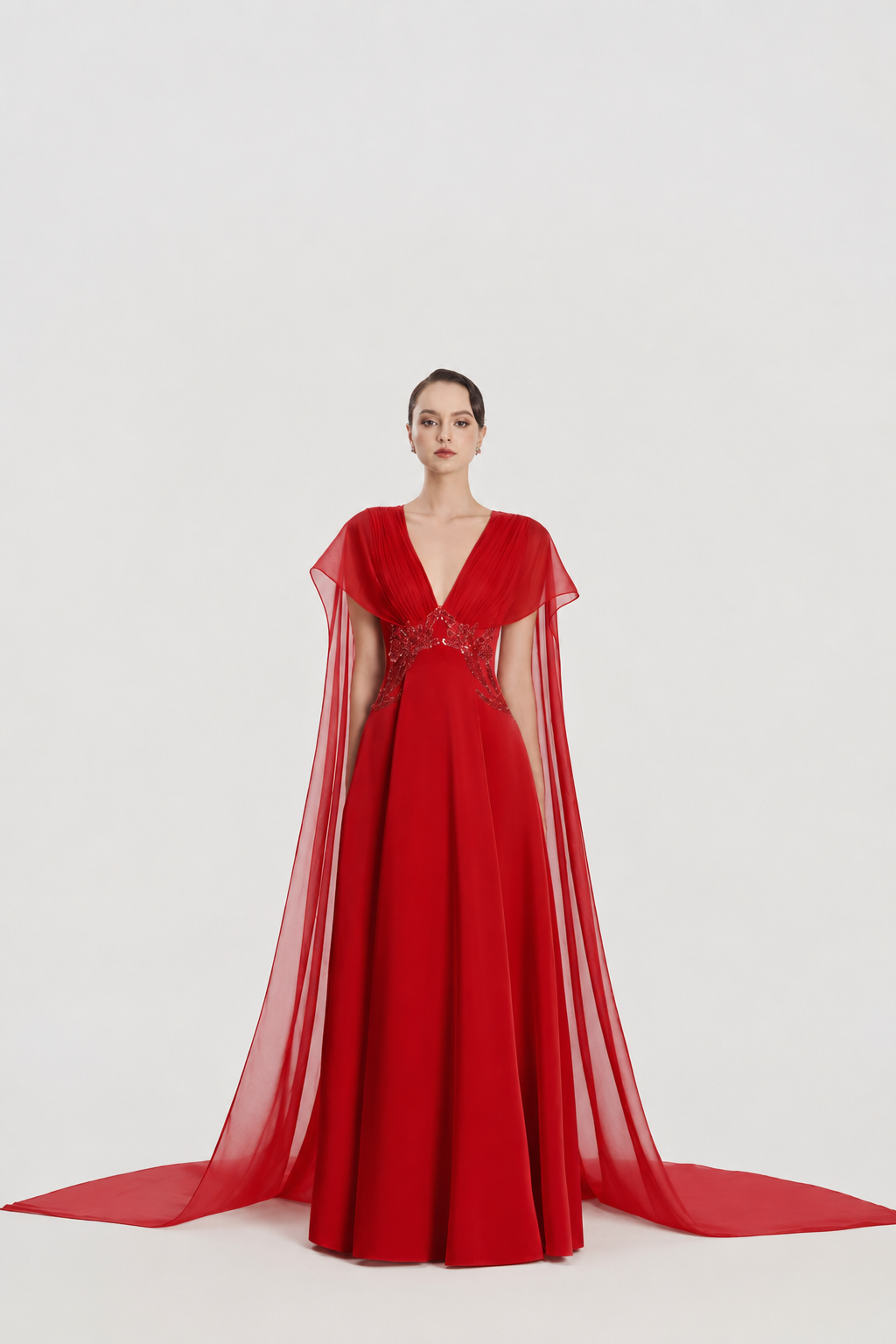 Long Cape Flap Box Draped Dress - TRACY COUTURE