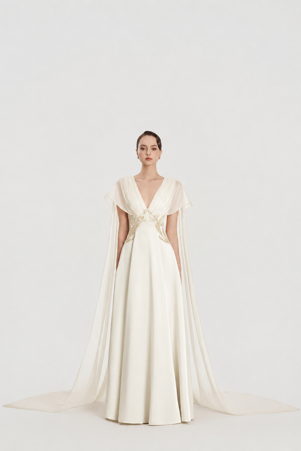 Long Cape Flap Box Draped Dress - TRACY COUTURE