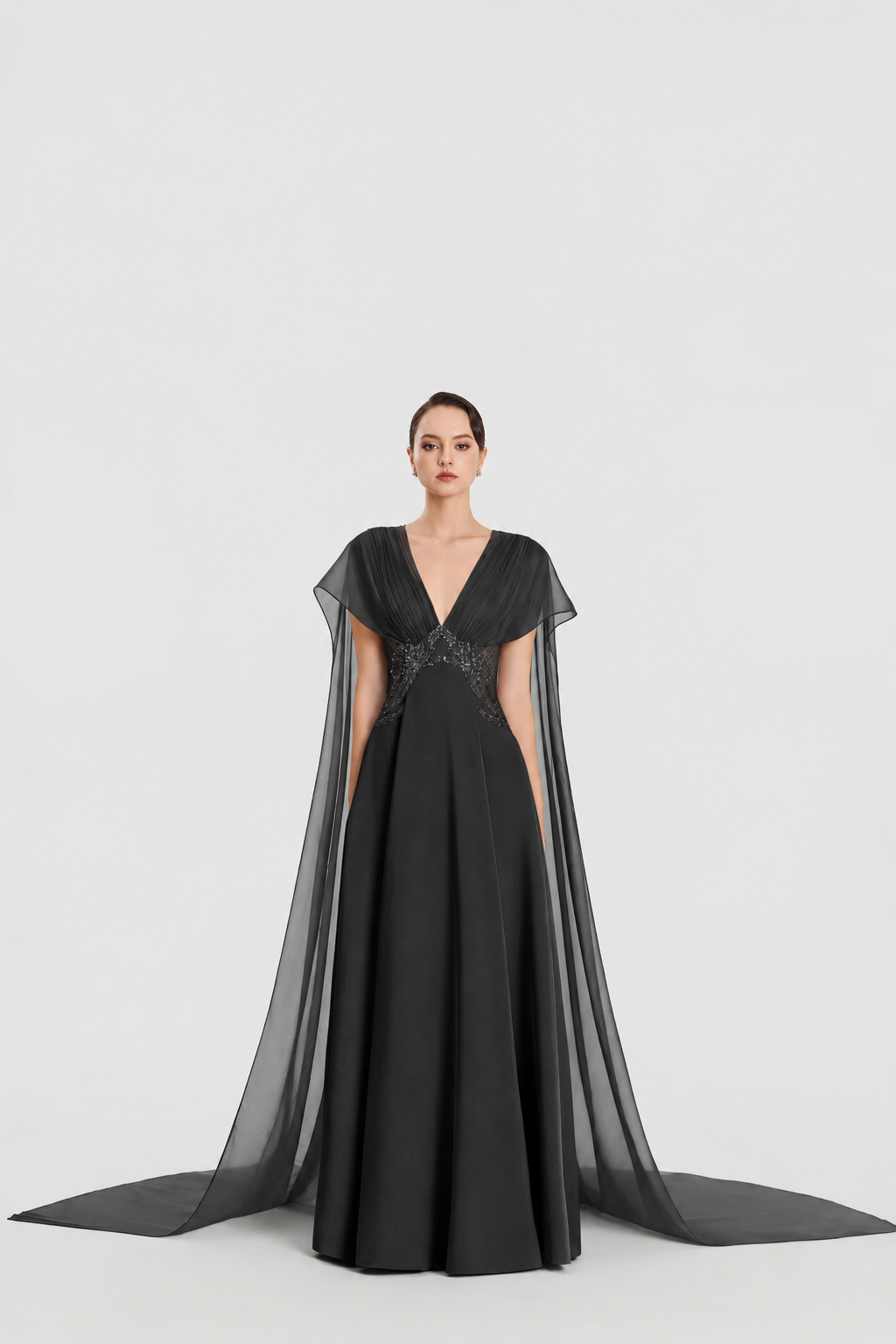 Long Cape Flap Box Draped Dress - TRACY COUTURE