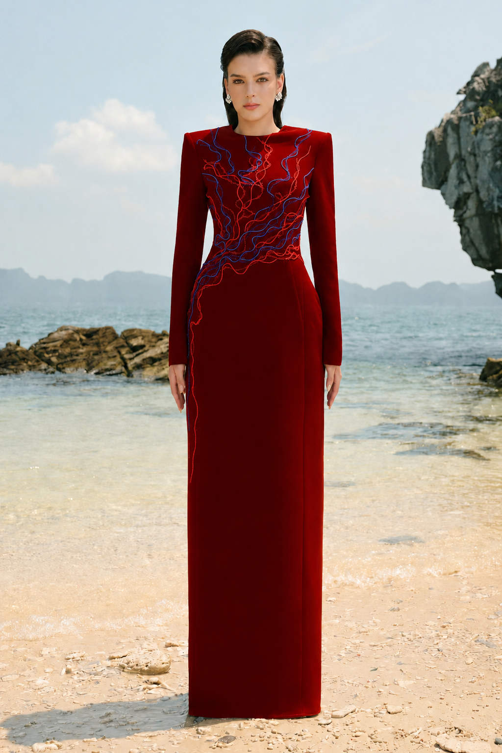 Stylized Crystal Embellished Straight Dress - TRACY COUTURE