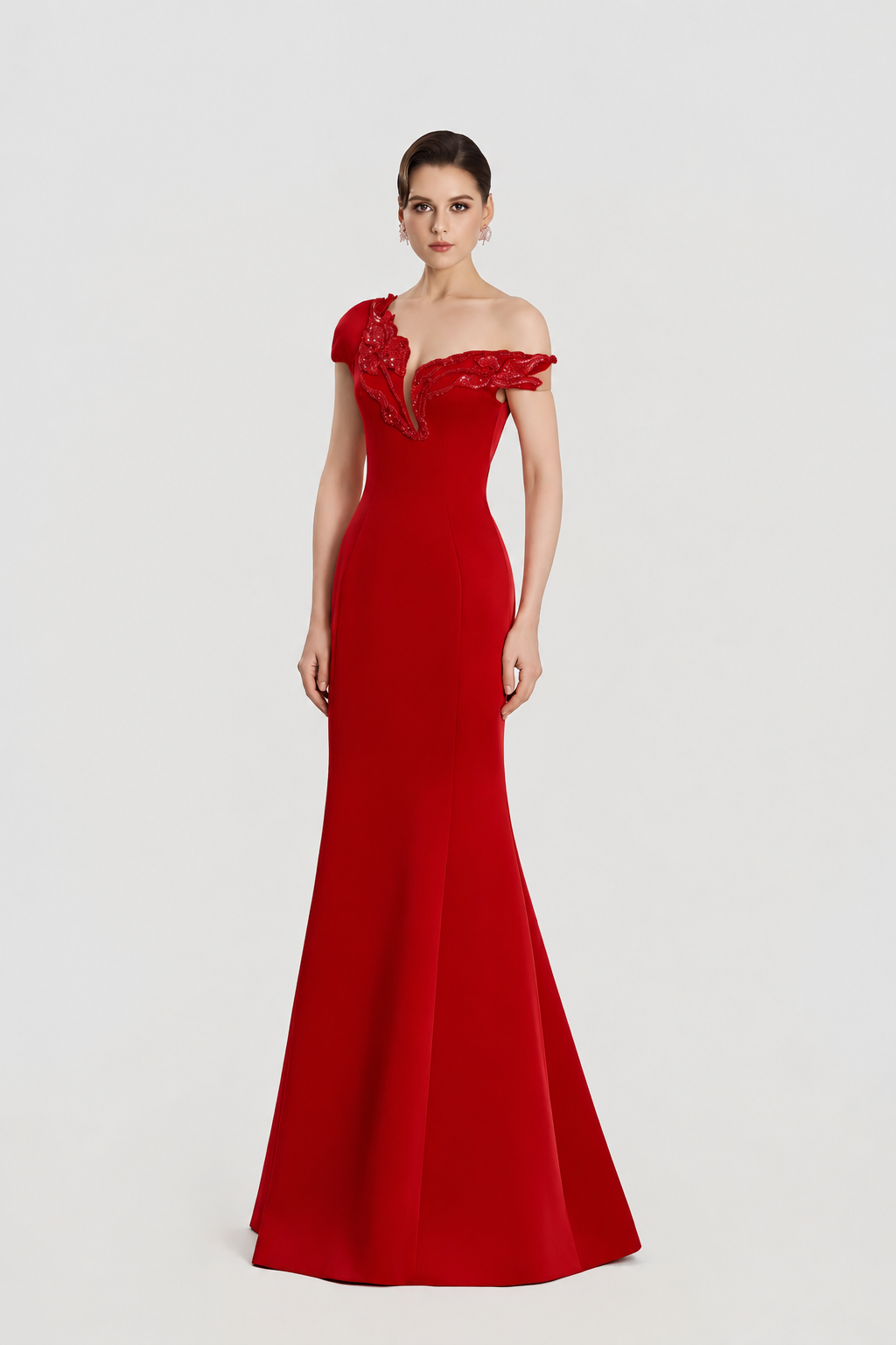 Asymmetric Sleeve Mermaid Dress - TRACY COUTURE