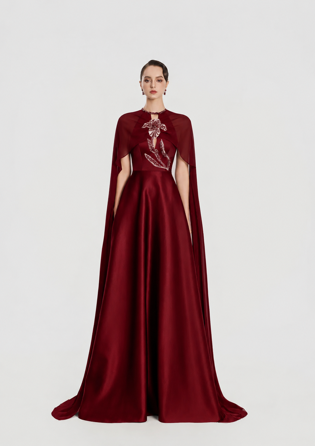 Floral Embellished Flared A-Line Dress - TRACY COUTURE