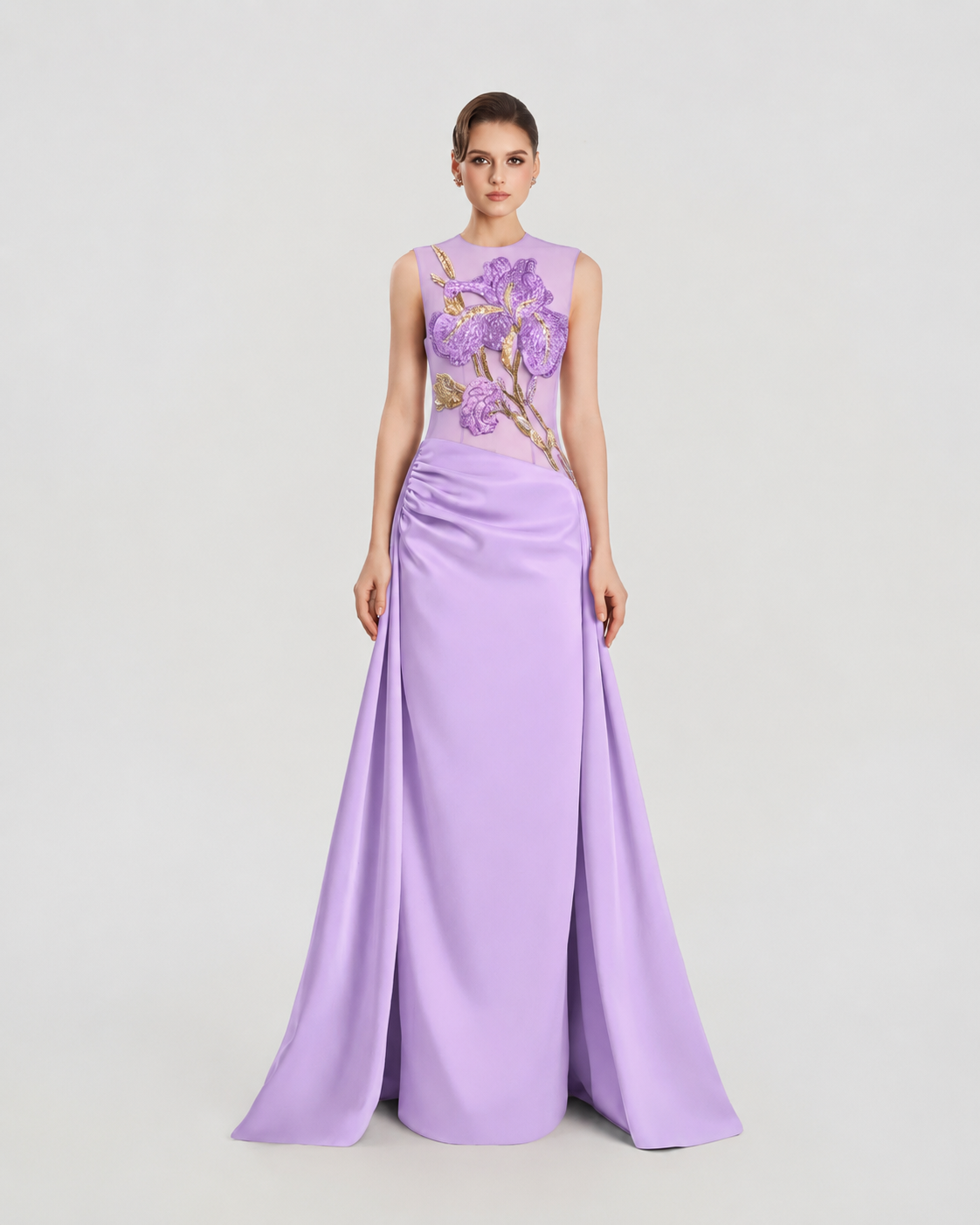 Sleeveless Draped Flared Skirt Flap Dress - TRACY COUTURE