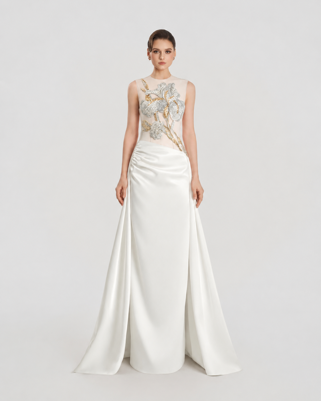 Sleeveless Draped Flared Skirt Flap Dress - TRACY COUTURE