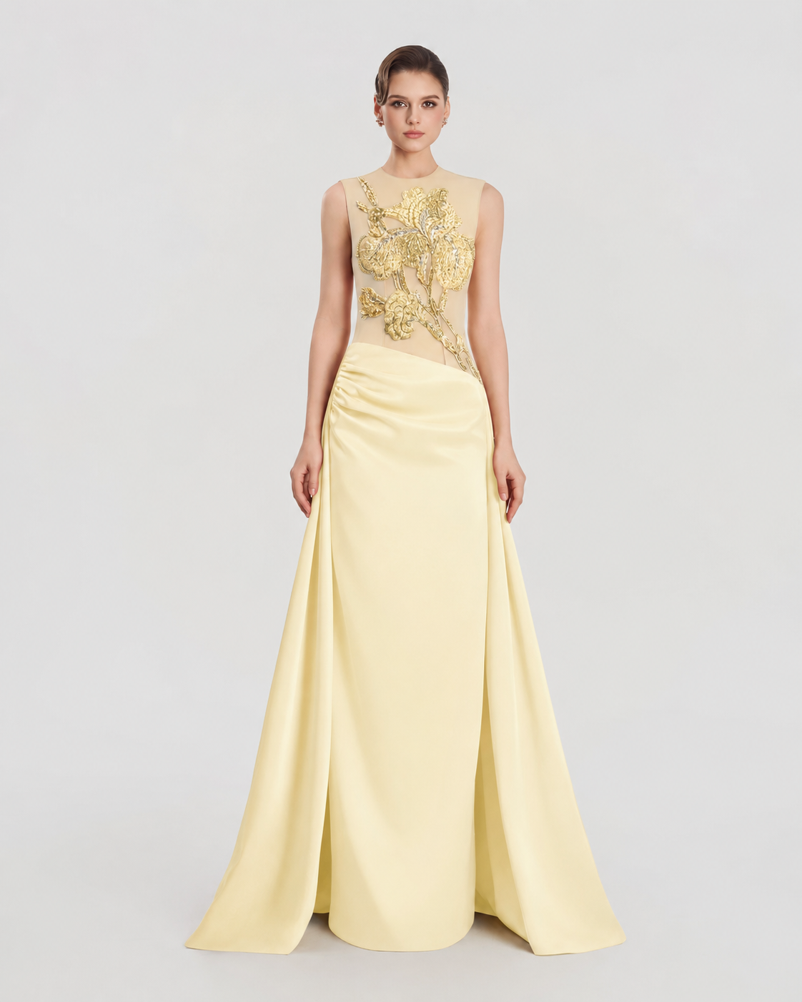 Sleeveless Draped Flared Skirt Flap Dress - TRACY COUTURE