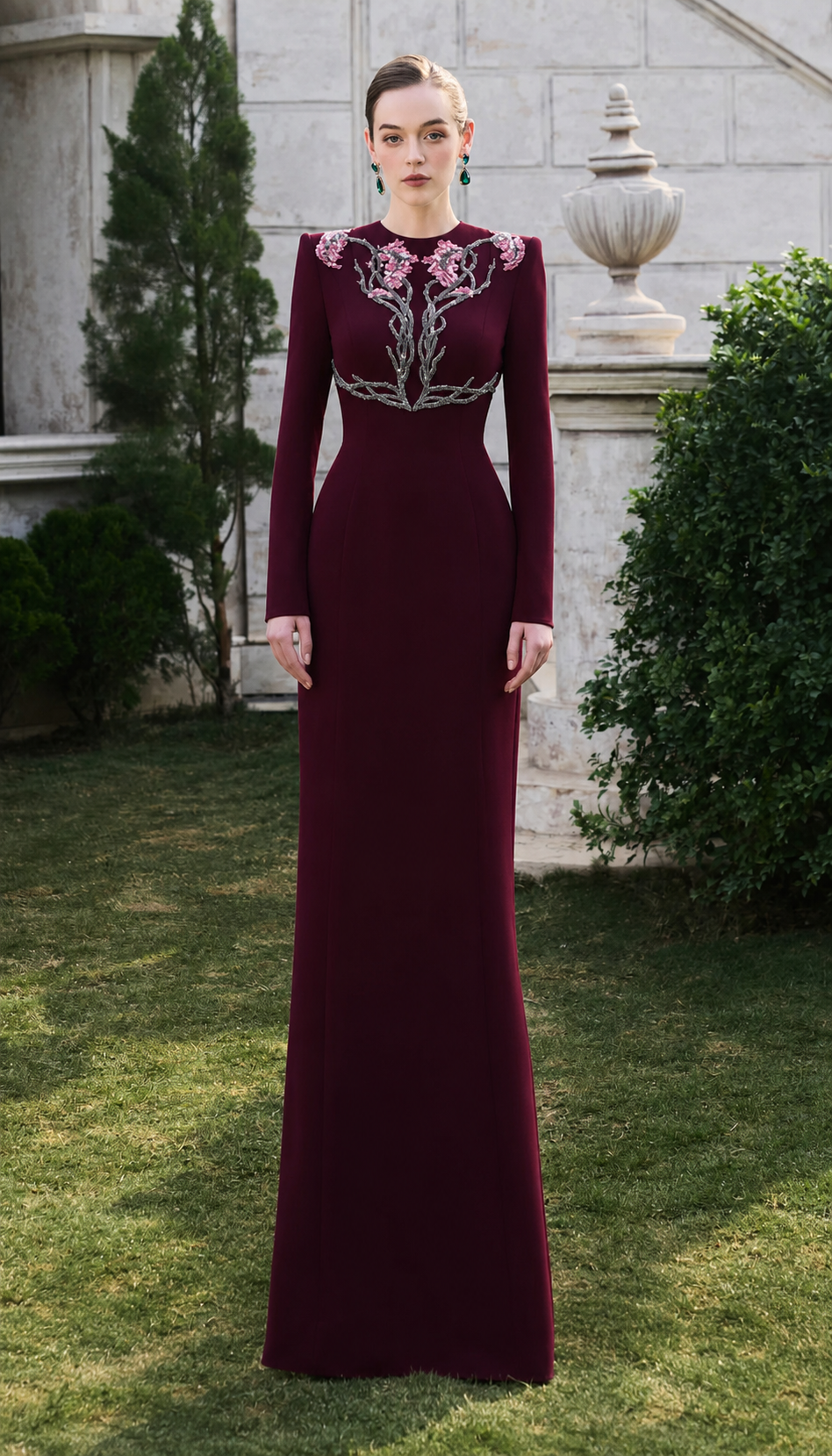 Symmetric Crystal-Embellished Light A-line Dress - TRACY COUTURE