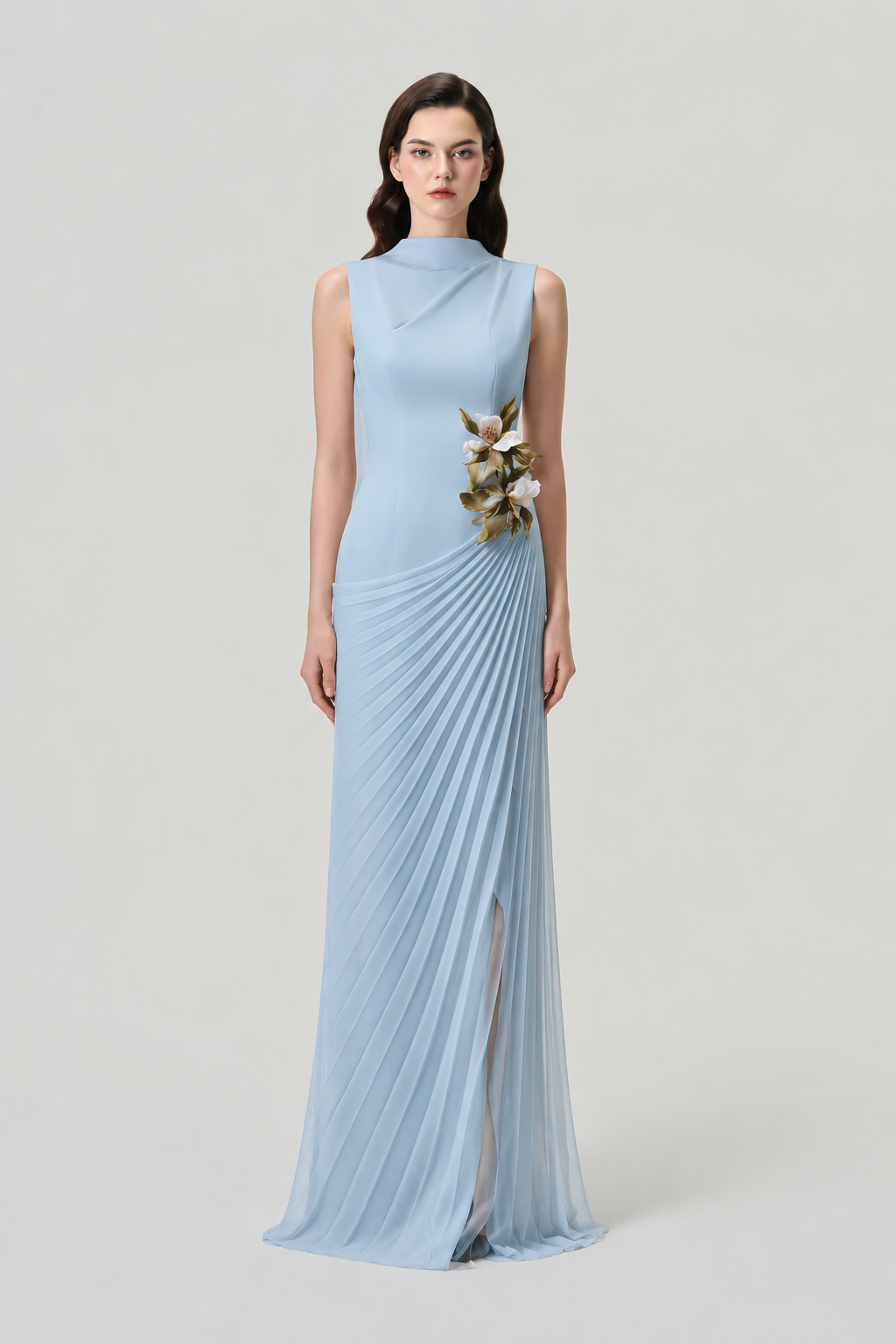Sleeveless 3D Floral Diagonal Drop Waist Dress - TRACY COUTURE