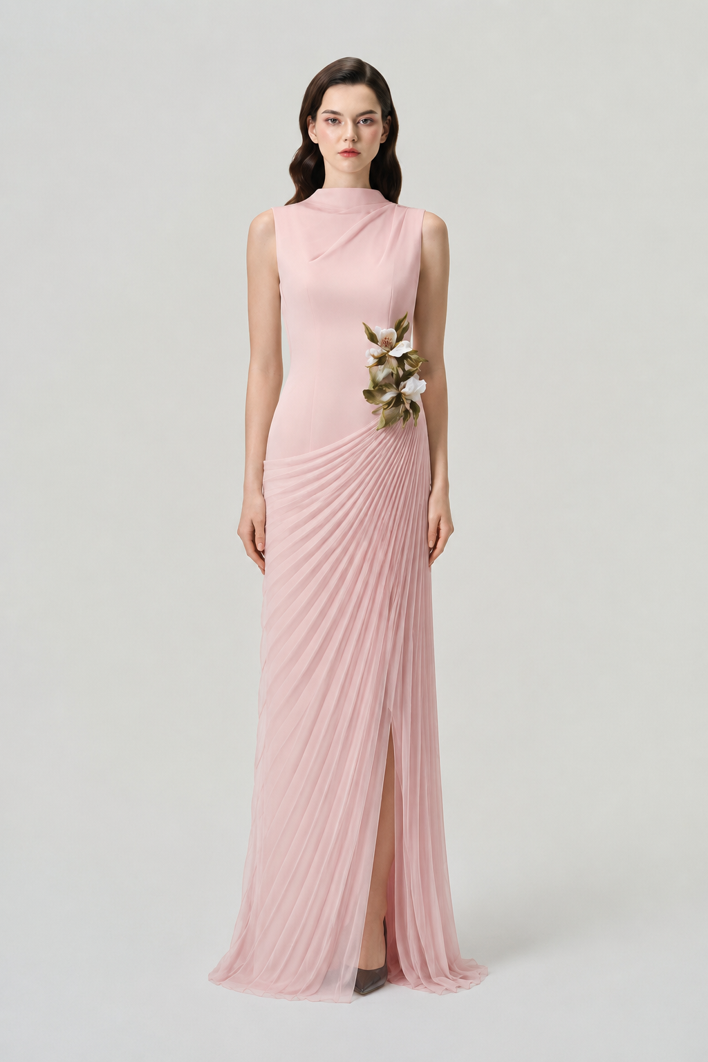 Sleeveless 3D Floral Diagonal Drop Waist Dress - TRACY COUTURE