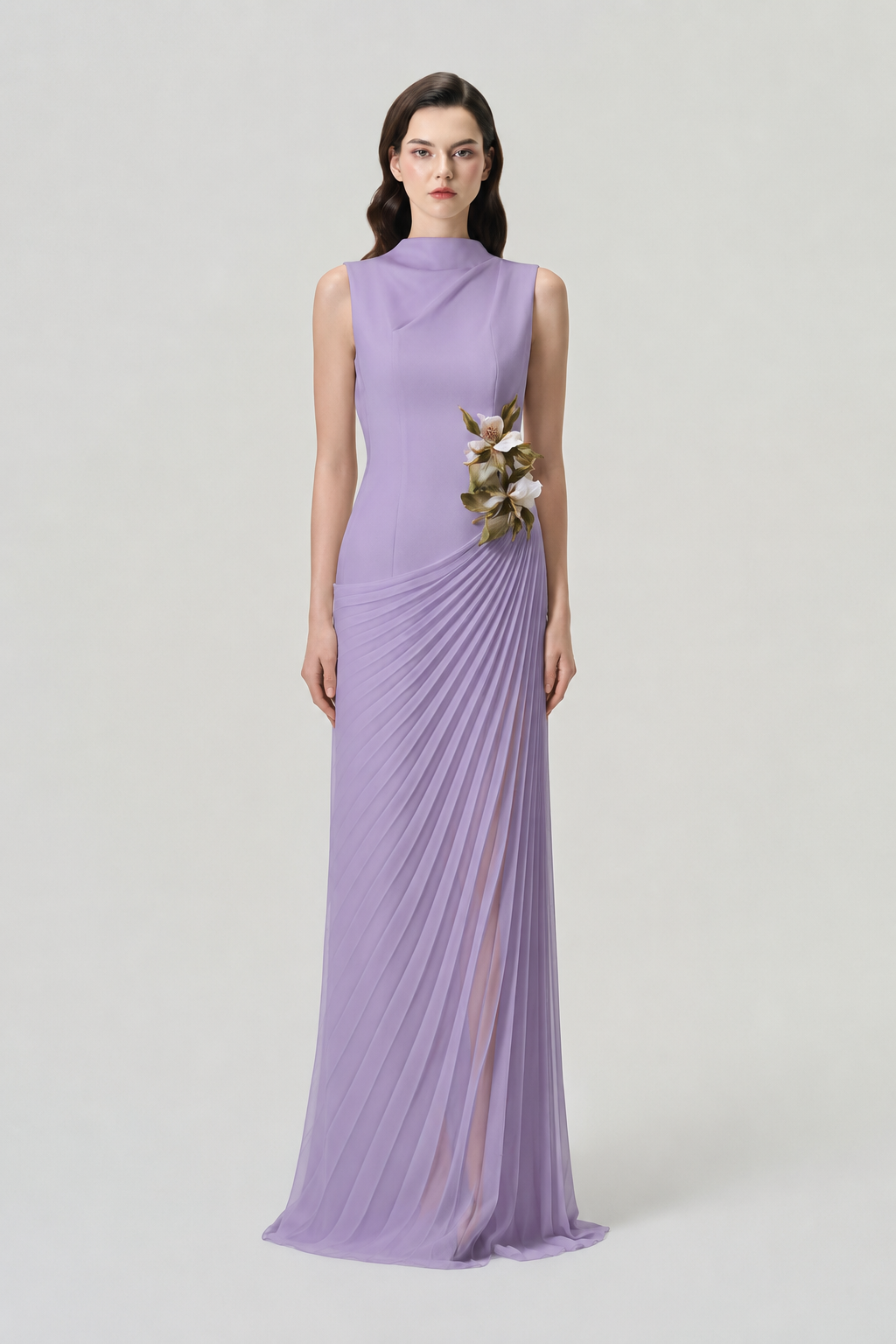 Sleeveless 3D Floral Diagonal Drop Waist Dress - TRACY COUTURE