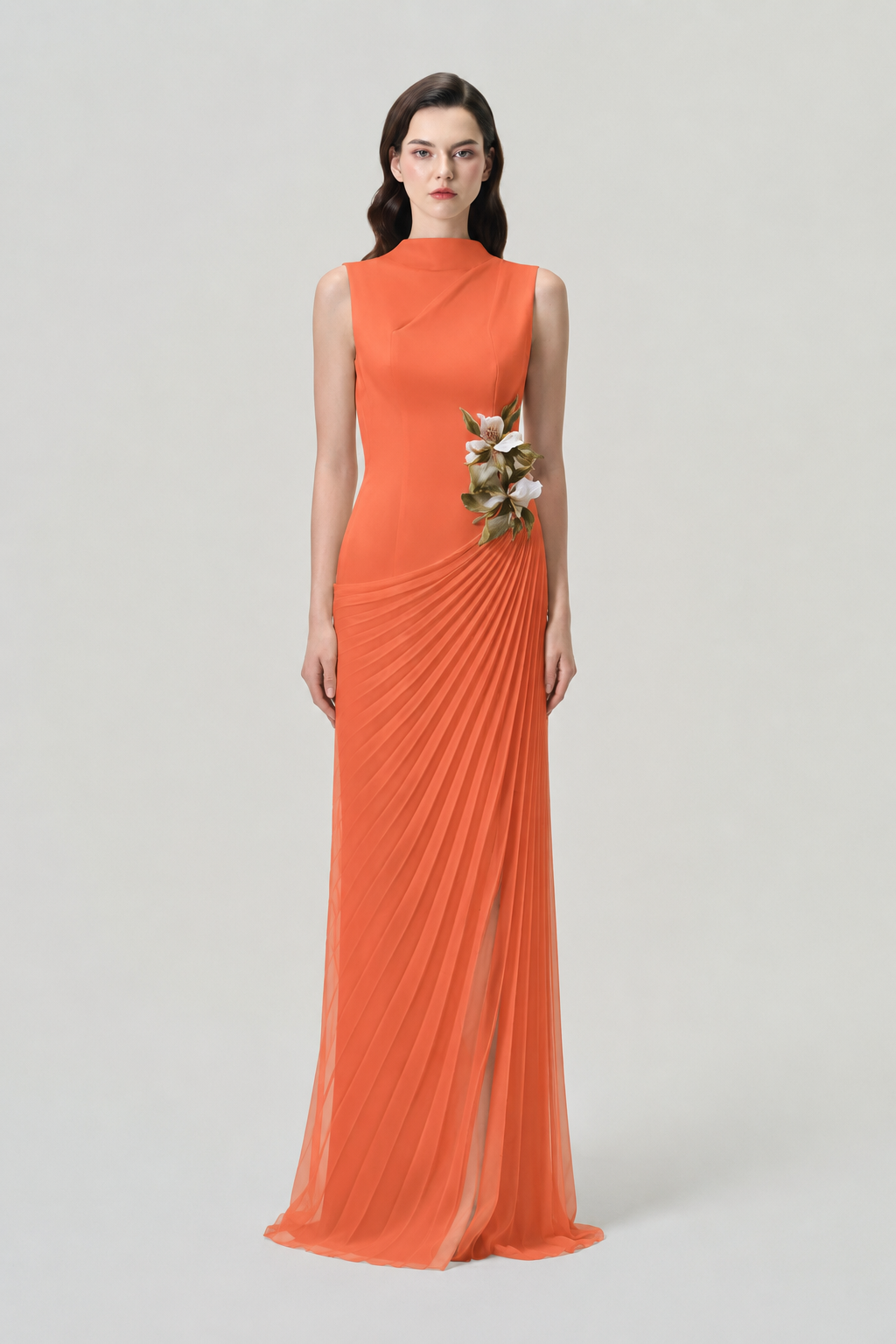Sleeveless 3D Floral Diagonal Drop Waist Dress - TRACY COUTURE